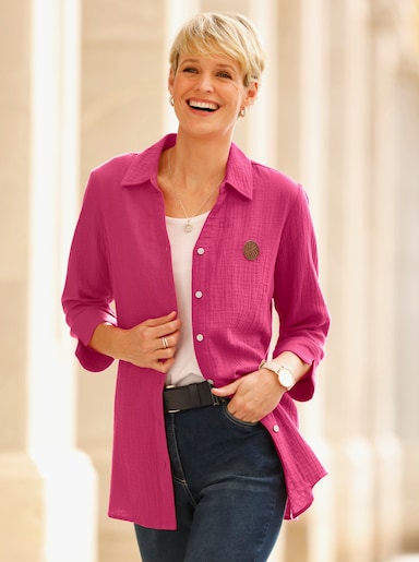 Longbluse in Musselin-Qualität - magenta
