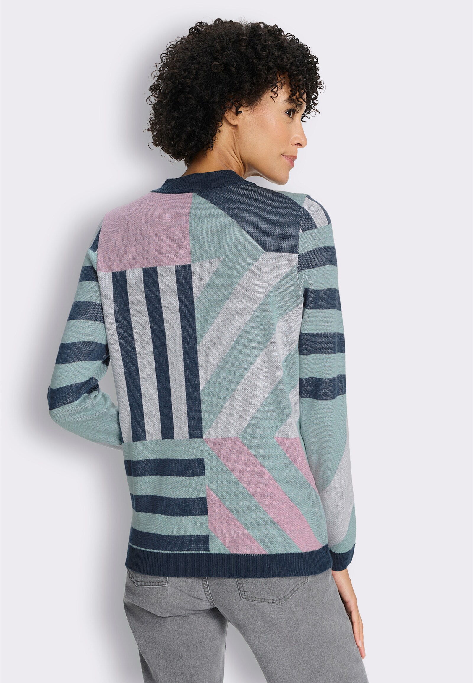 Jacquardpullover in grafischem Muster - kalkmint-rosé-gemustert