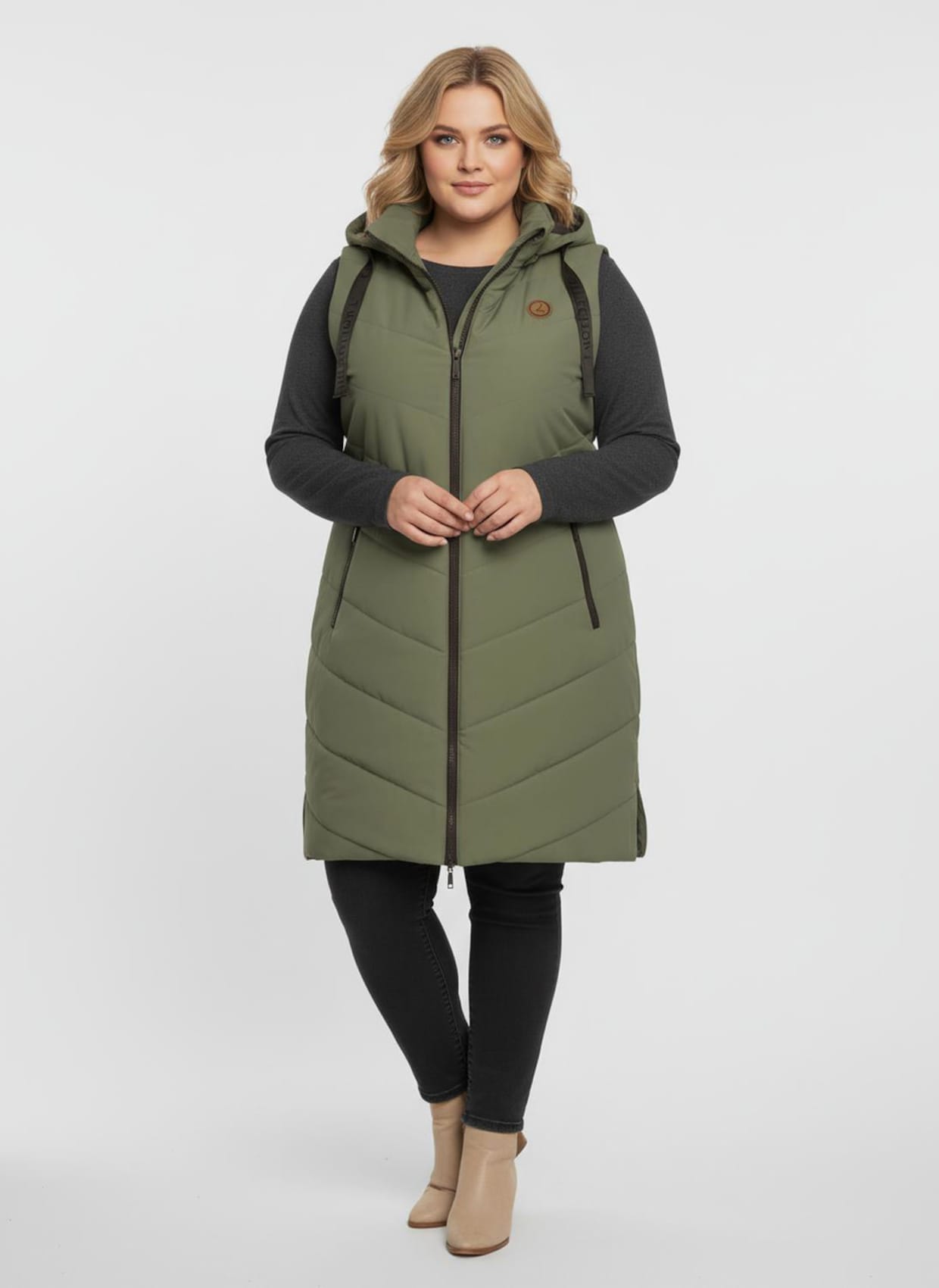 Longweste mit V-Steppung - khaki