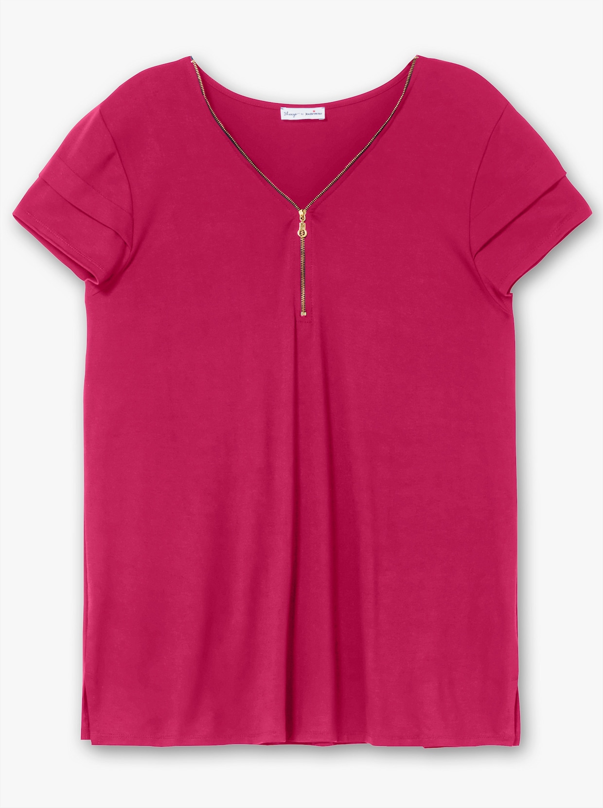 sheego by Joe Browns Kurzarmshirt mit goldfarbenem Zipper - pink