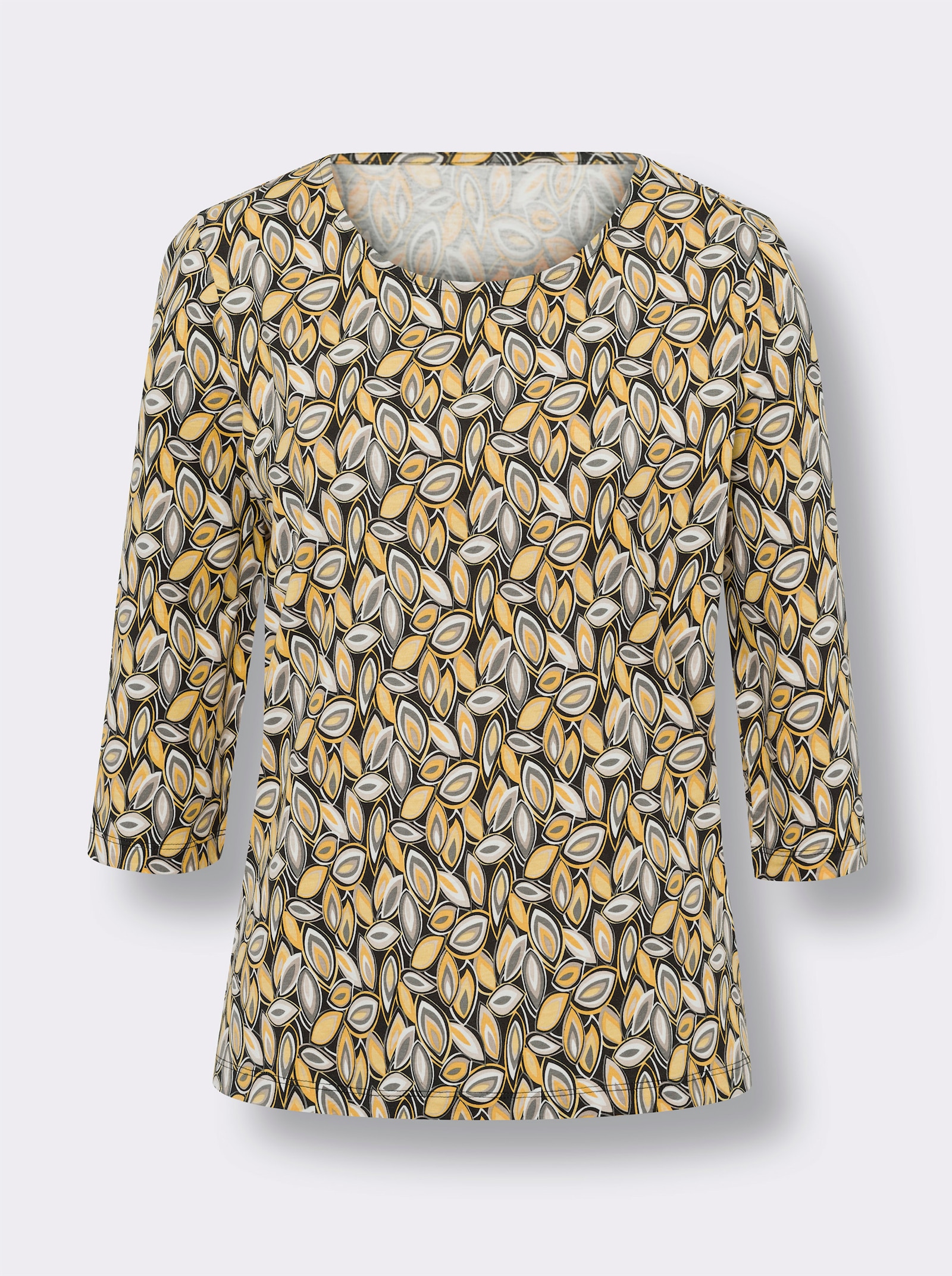 3/4-Arm-Shirt aus reiner Baumwolle - gelb-grau-bedruckt