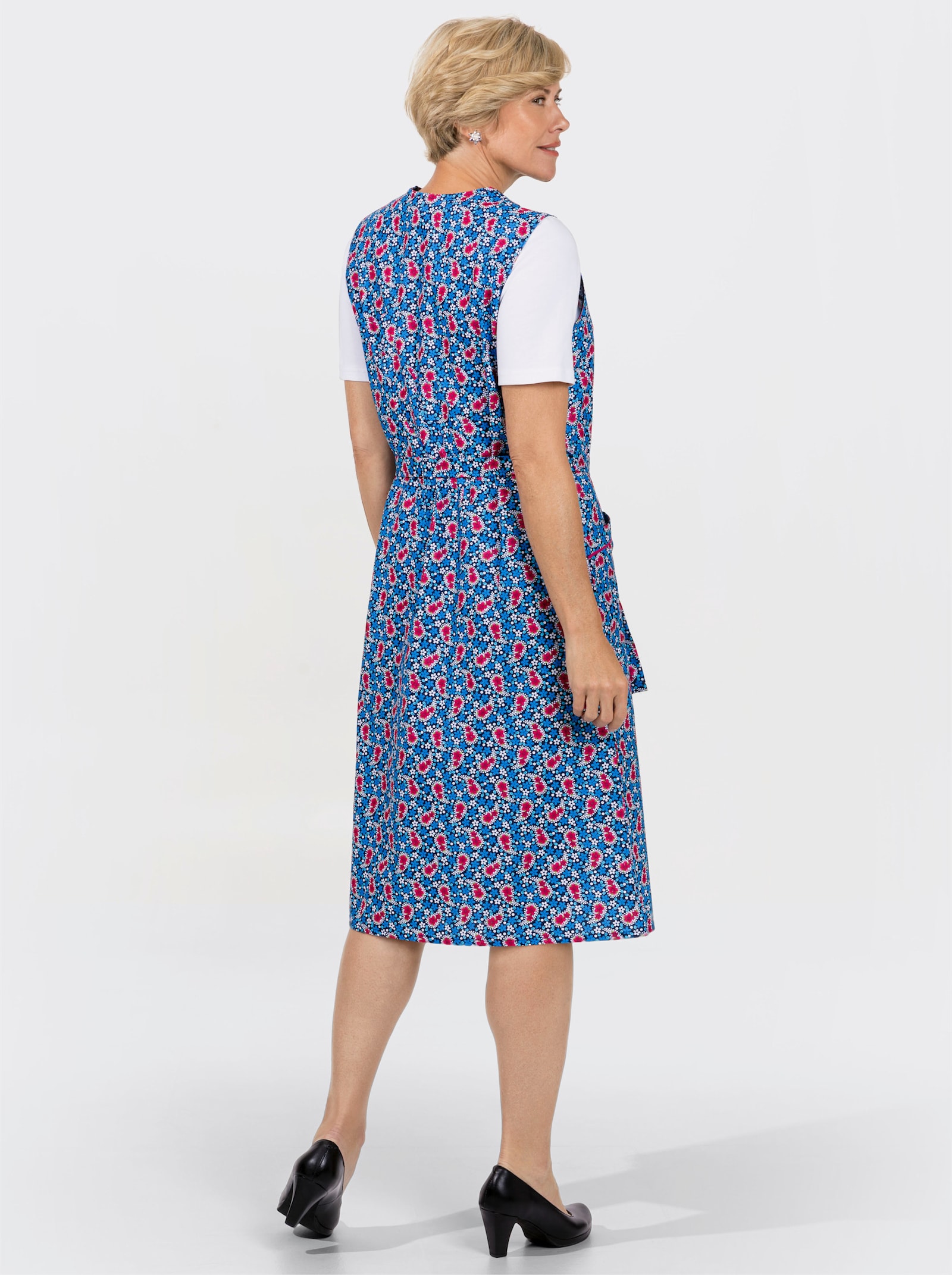 RV-Schürze mit V-Ausschnitt - royalblau-himbeere-bedruckt