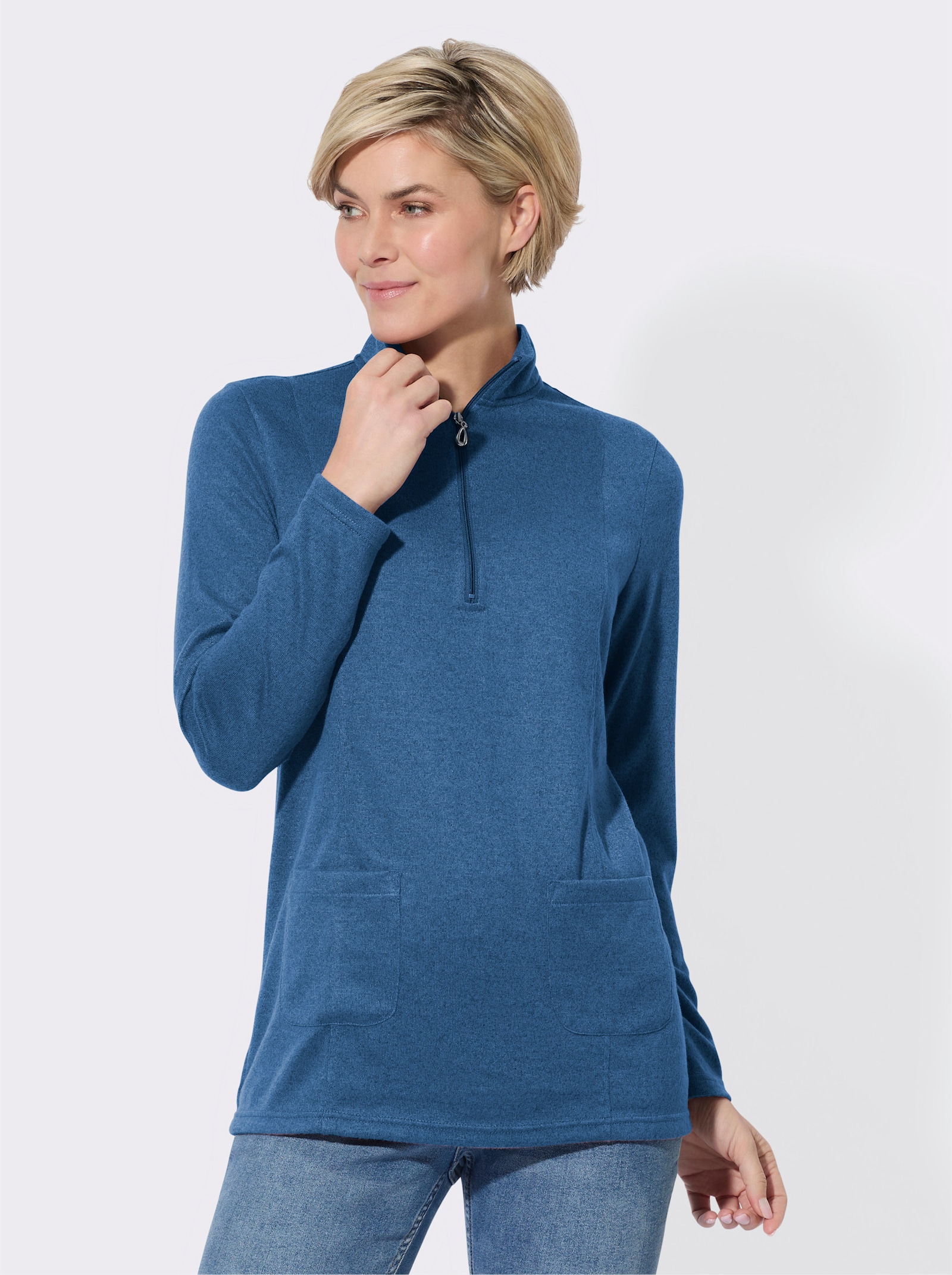 Lang shirt - middenblauw gemêleerd