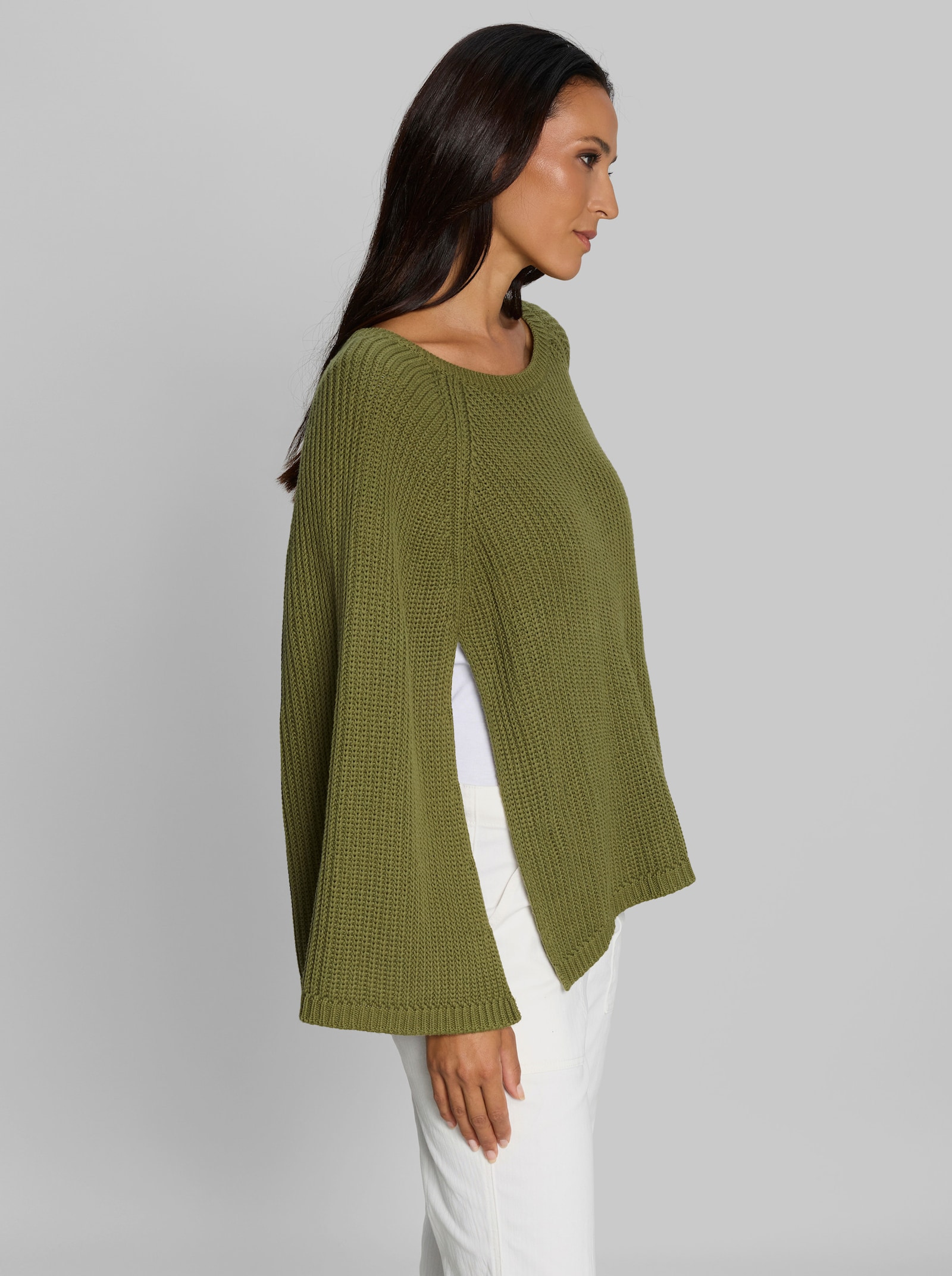 heine Strickponcho mit Cape-Ärmel - oliv