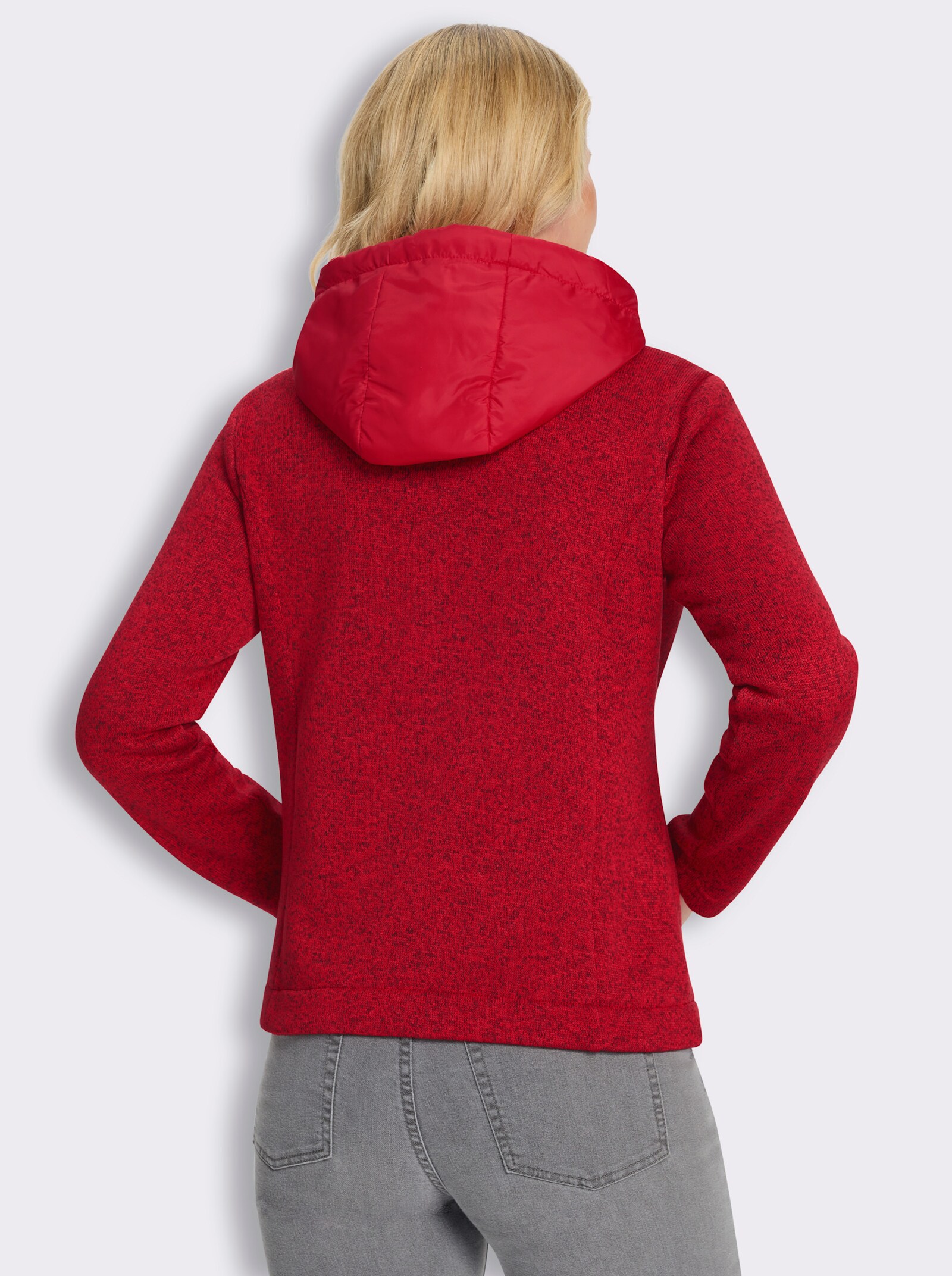 Strickfleecejacke mit gestepptem Web-Einsatz - erdbeere-meliert