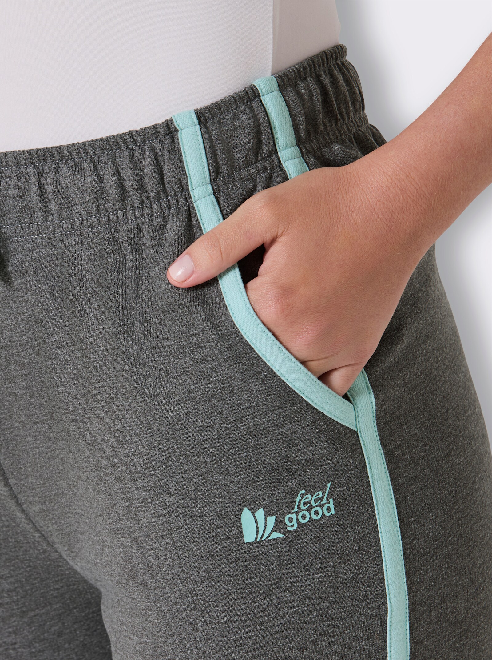 feel good Dehnbund-Hose mit Kontrast-Details - anthrazit-meliert-mint