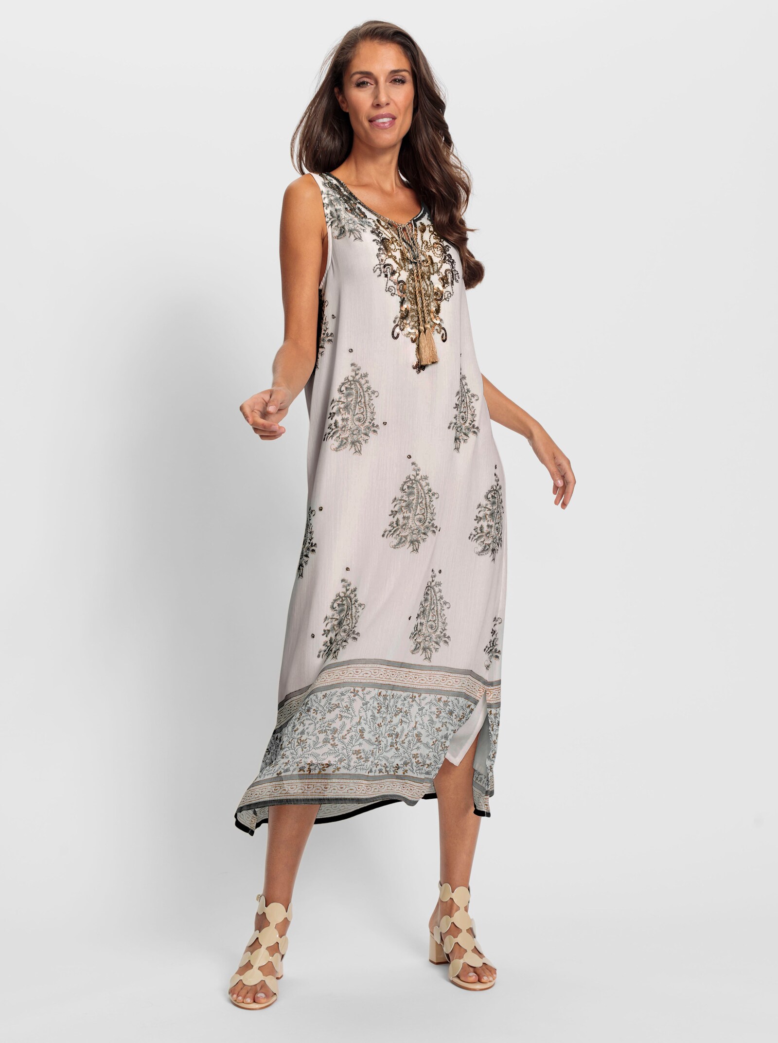 heine Druckkleid mit blickdichtem Futter - ecru-sand-gemustert