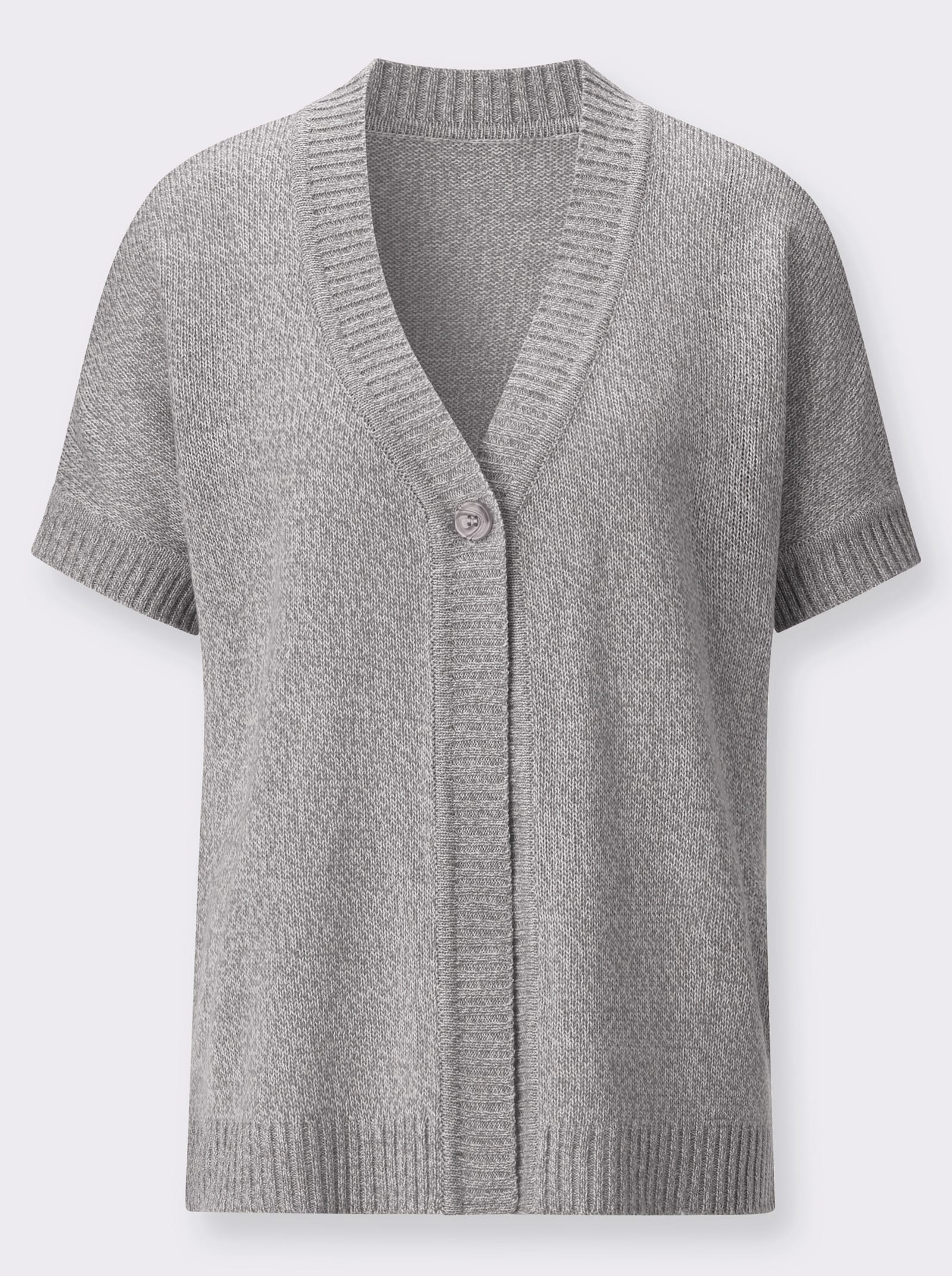 Strickjacke mit Fledermaus-Ärmeln - steingrau-ecru-meliert