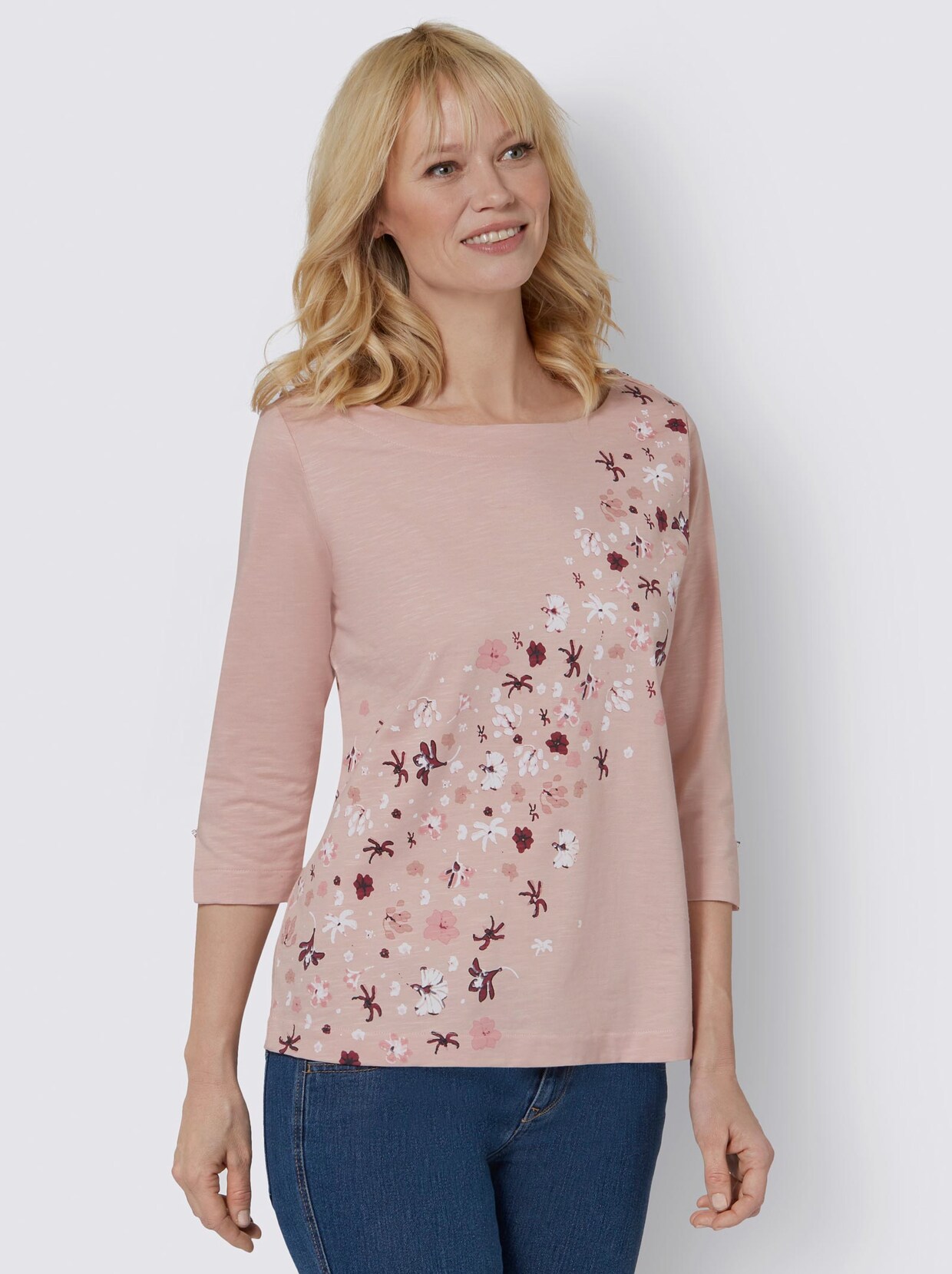3/4-Arm-Shirt - puder-bordeaux-bedruckt