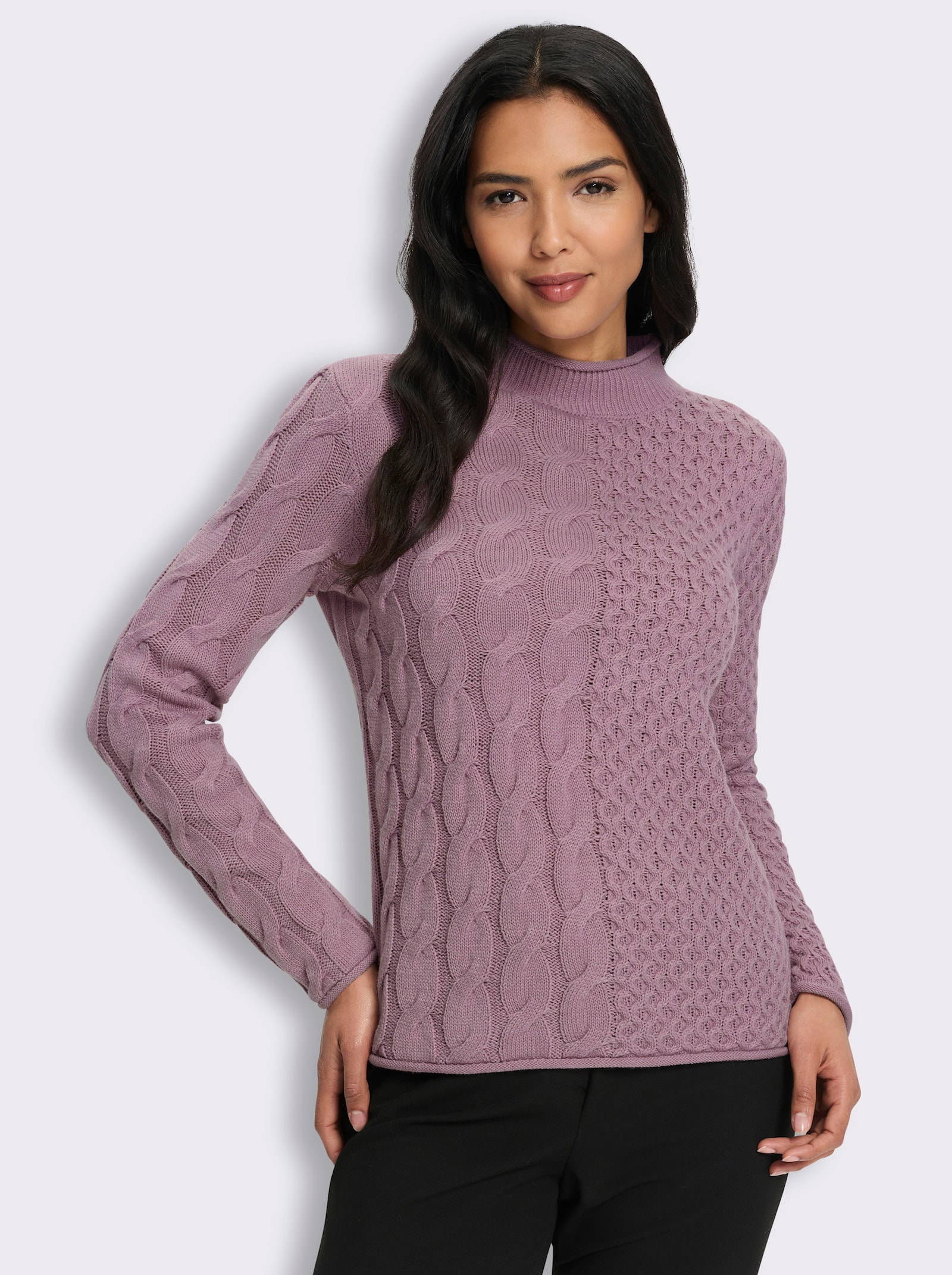 Stehkragenpullover mit Mustermix - mauve