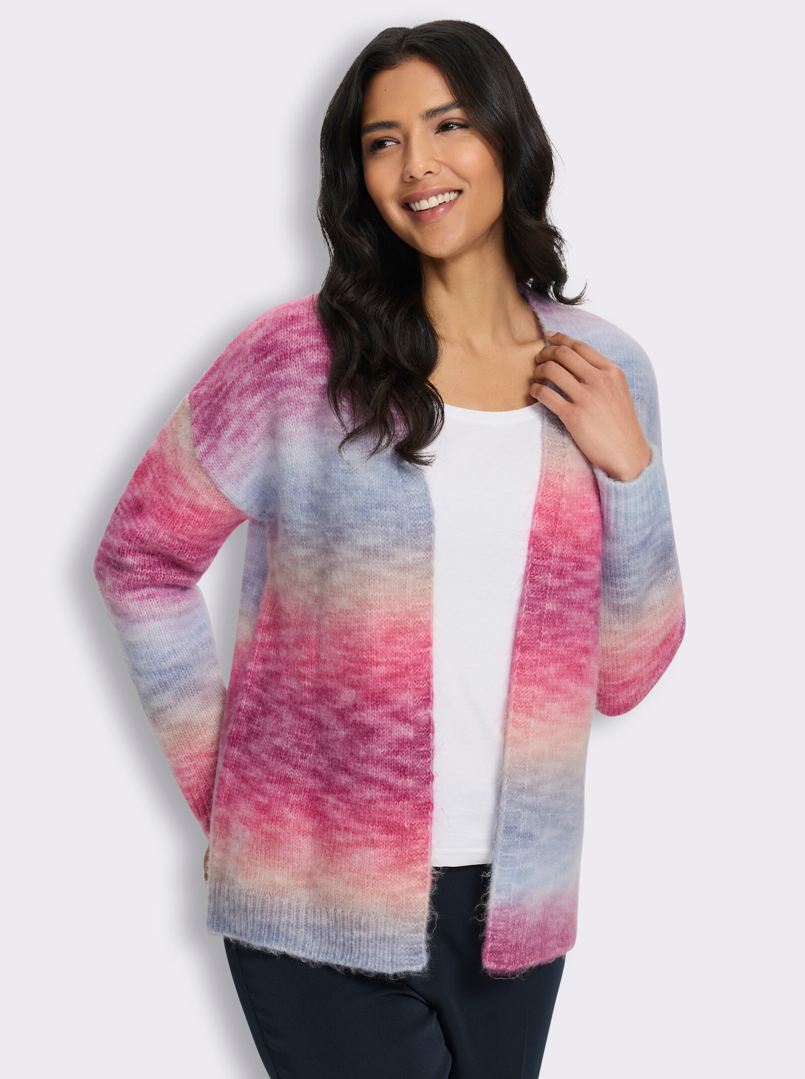  Strickjacke mit Effektgarn - fuchsia-taubenblau-gemustert