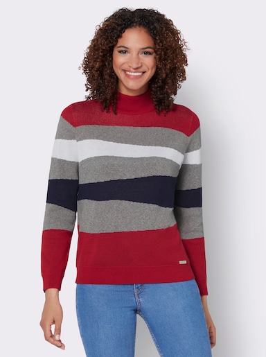 Pullover - grijs/rood gedessineerd