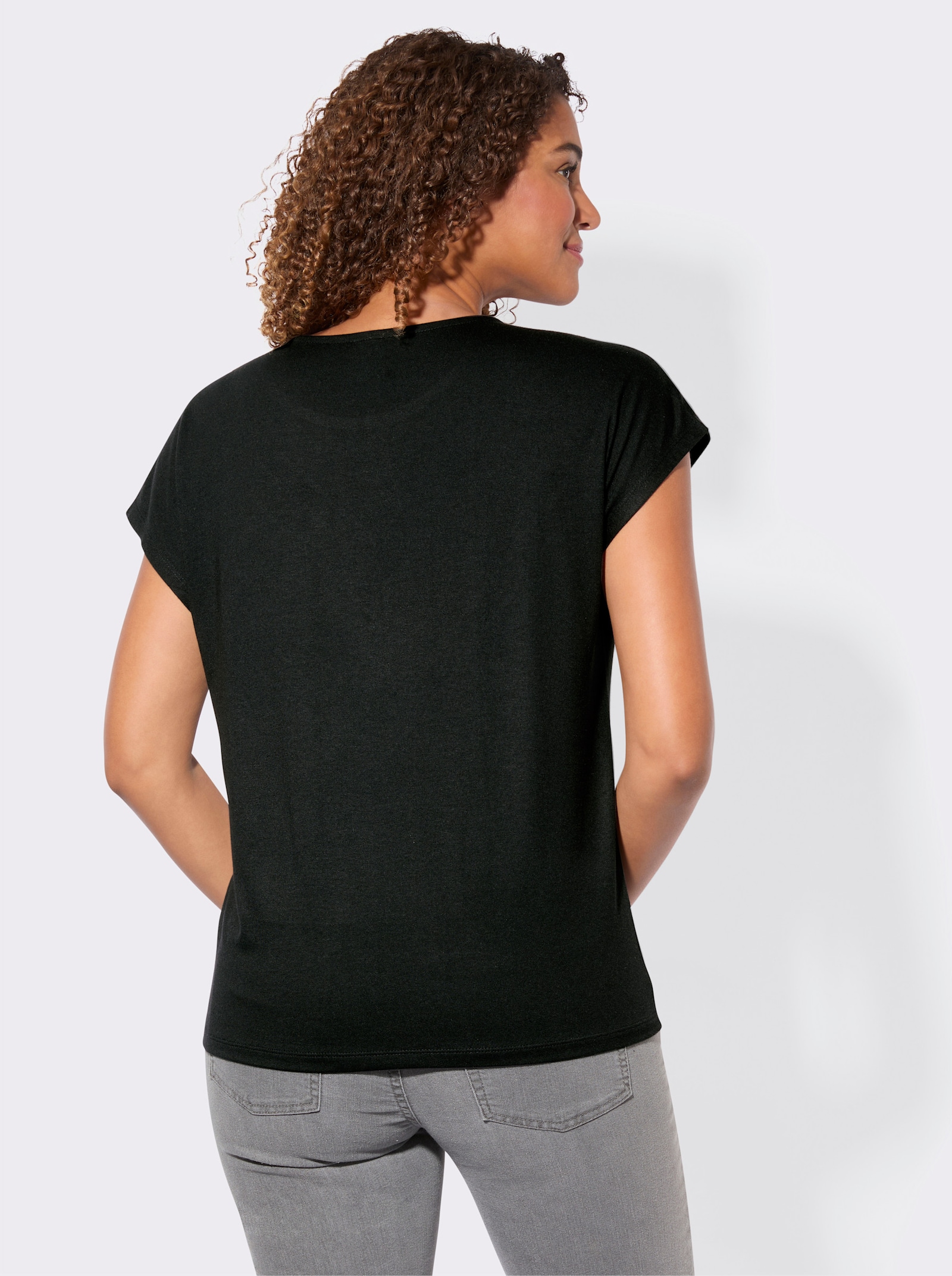 Kurzarmshirt mit Nieten-Verzierung - schwarz