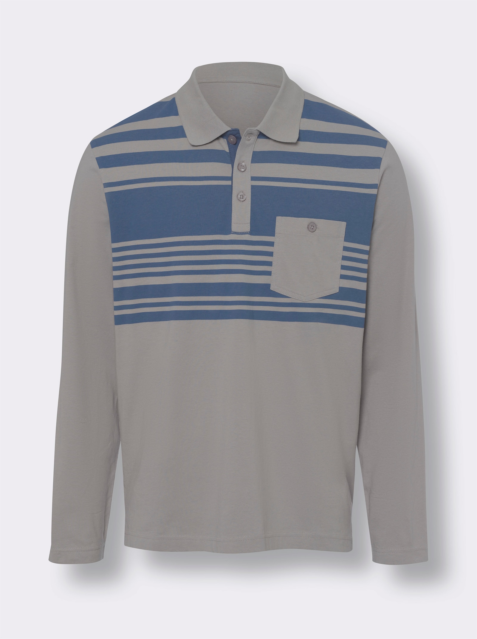Polokošile s dlouhým rukávem a proužkovaným potiskem vpředu - kamenná šedá-džínová modrá
