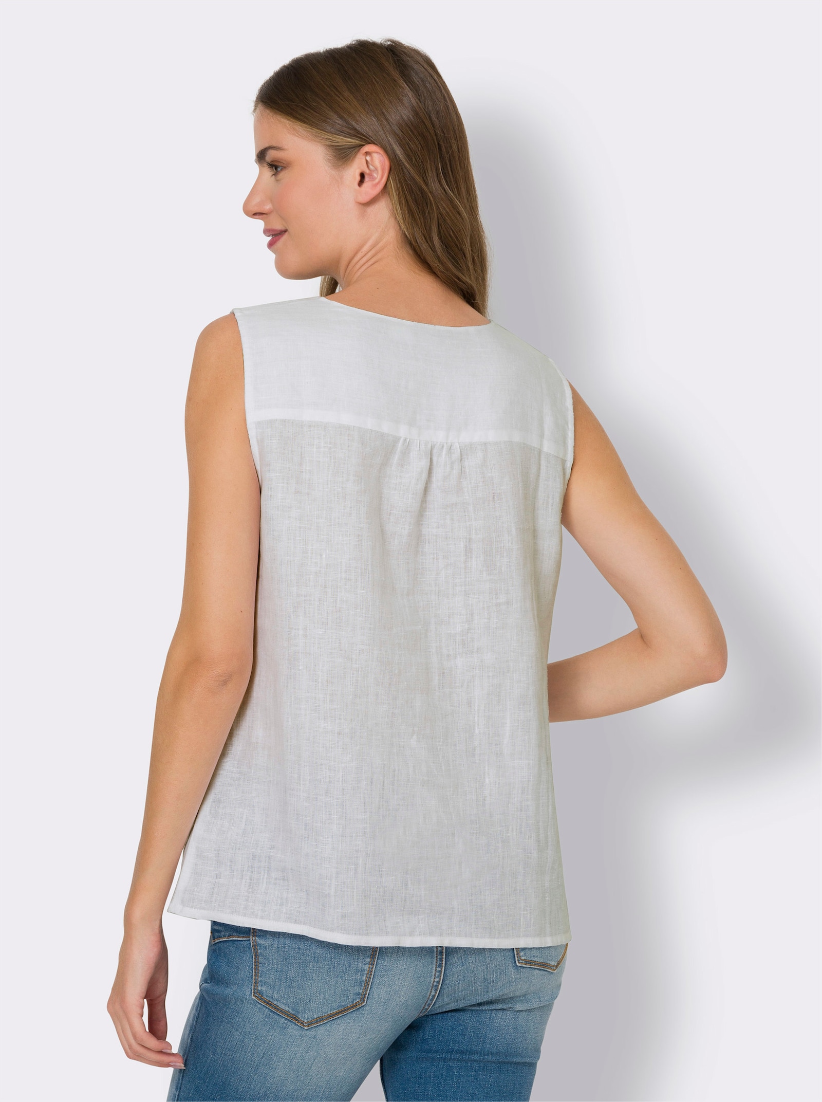 heine Blusentop mit Kontrast-Stickerei - weiß