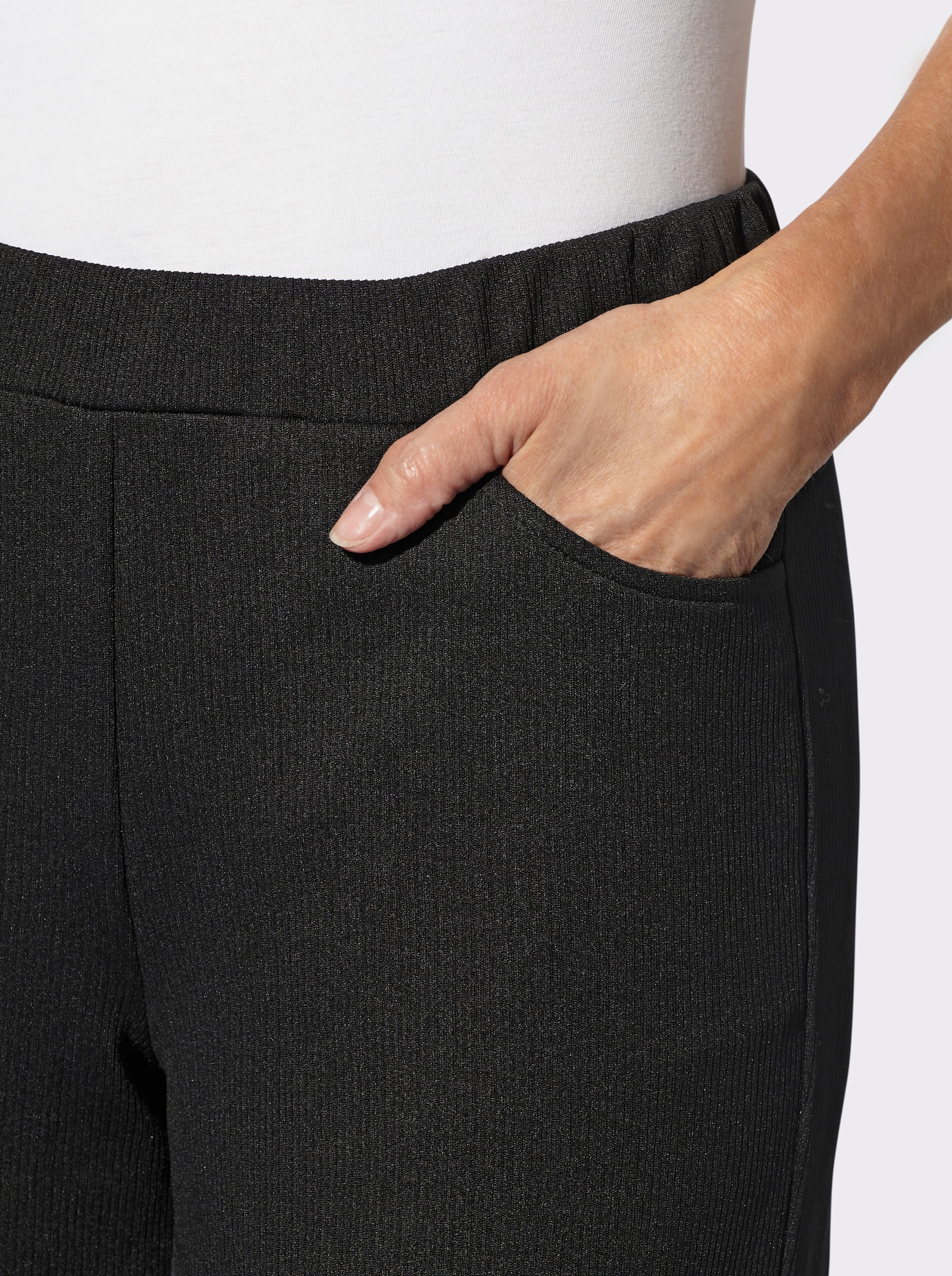 Schlupfhose in Ripp-Optik, pflegeleicht - schwarz