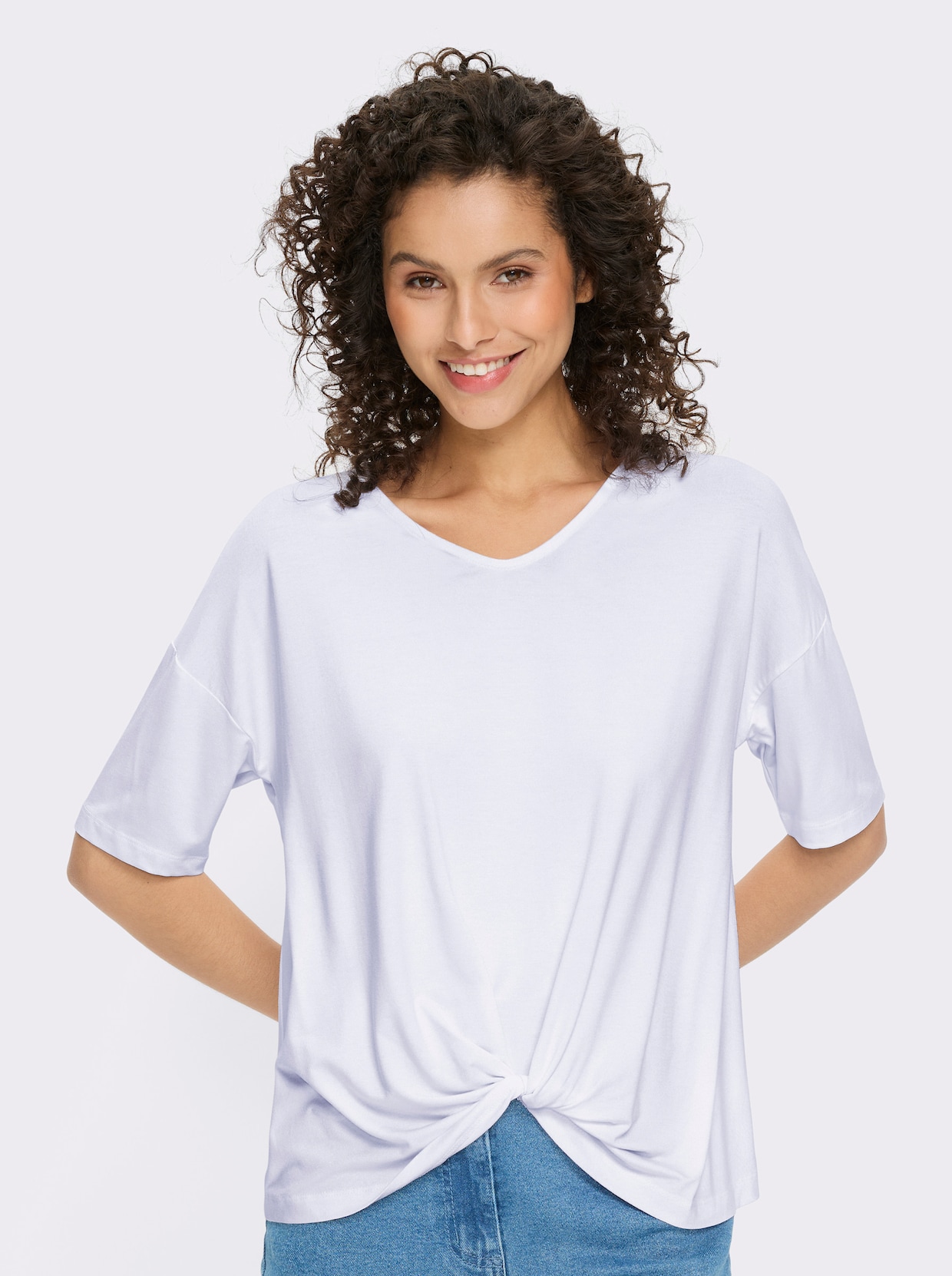 heine Kurzarmshirt mit Knoten-Optik - weiß