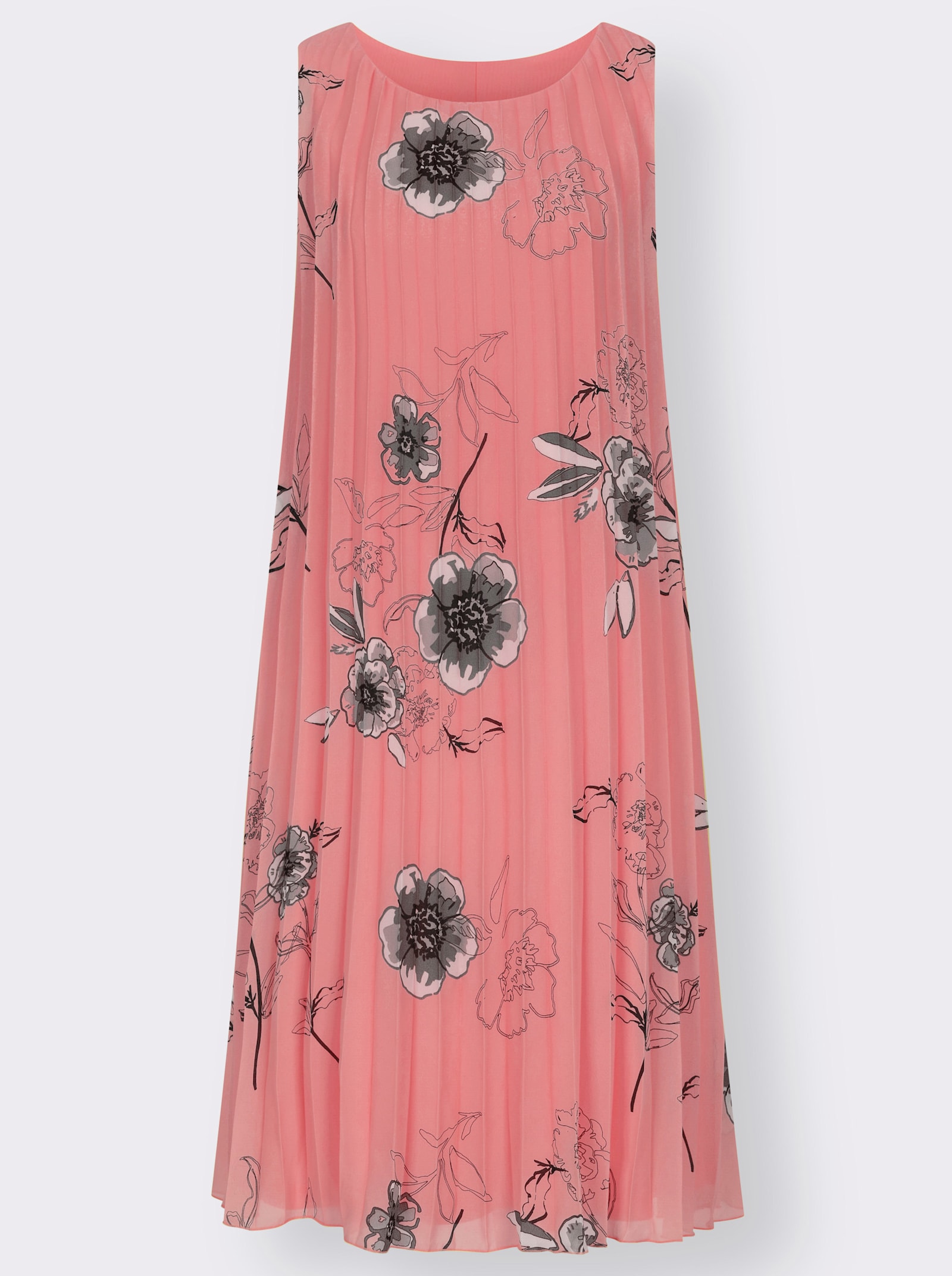 Plisseekleid aus Georgette, gefüttert - flamingo-grau-bedruckt