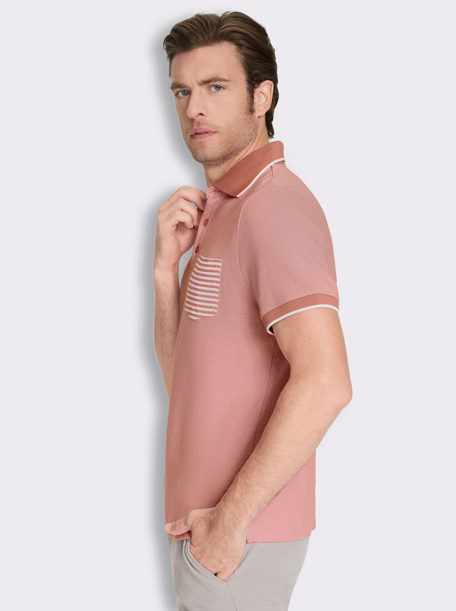 Marco Donati Kurzarmshirt in Jacquard-Qualität, mit Modal - papaya-gestreift