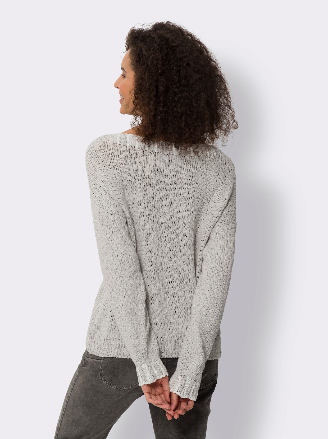 heine Pull col rond - gris clair-blanc