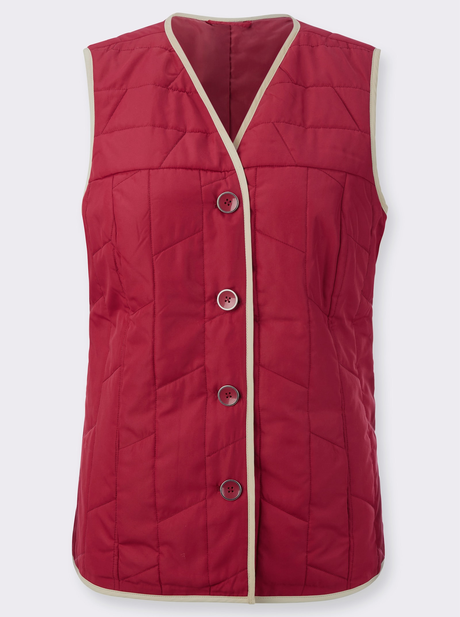 Bodywarmer met contrastkleurige paspels - kers