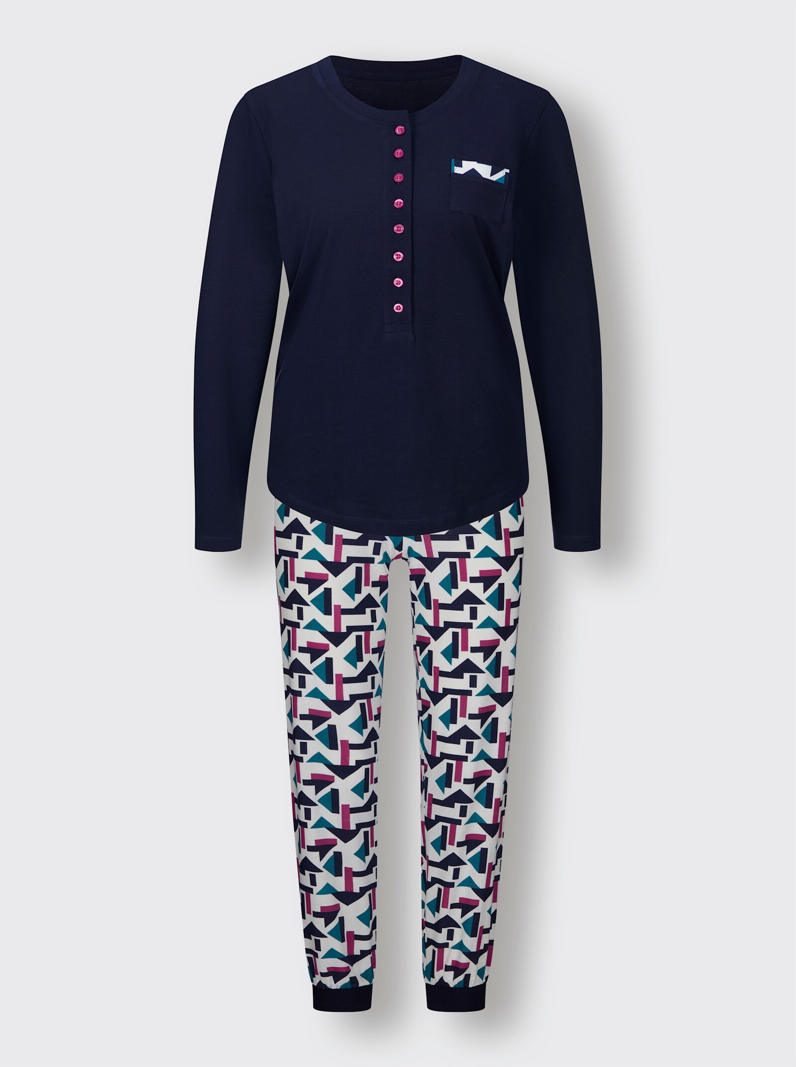wäschepur Schlafanzug - marine-ecru-bedruckt