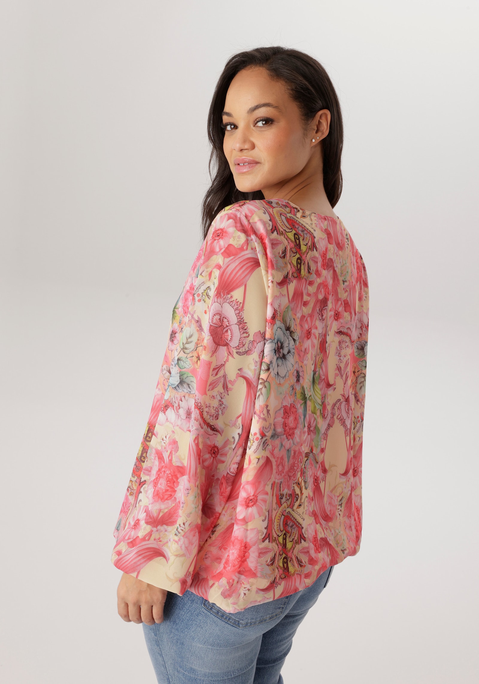 Aniston PLUS Schlupfbluse - gelb-rose-pink