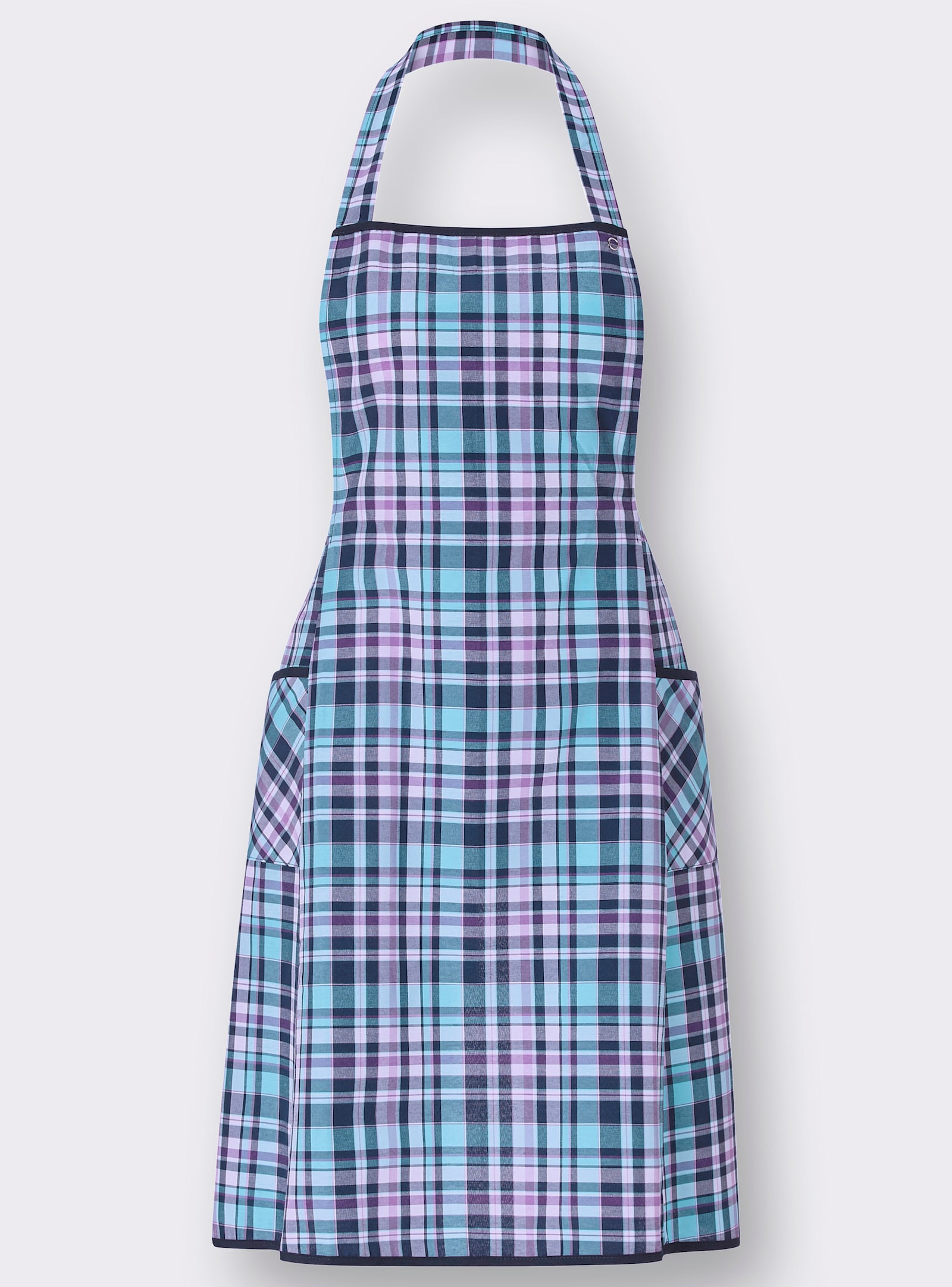 Latzschürze mit Bindebändern - marine-kariert