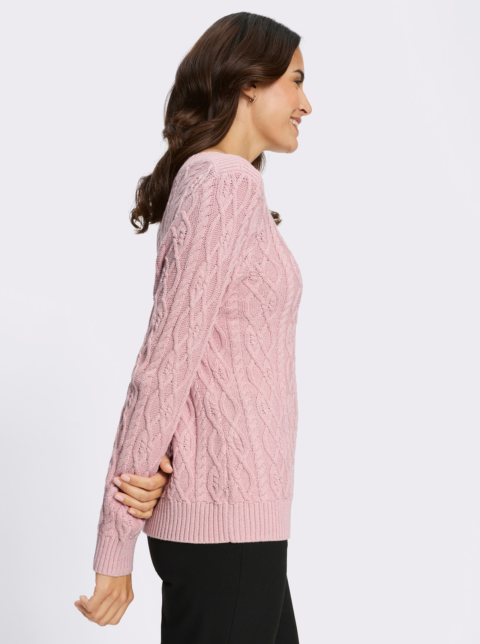 Strickpullover mit aufwendigem Zopfmuster - hortensie-meliert