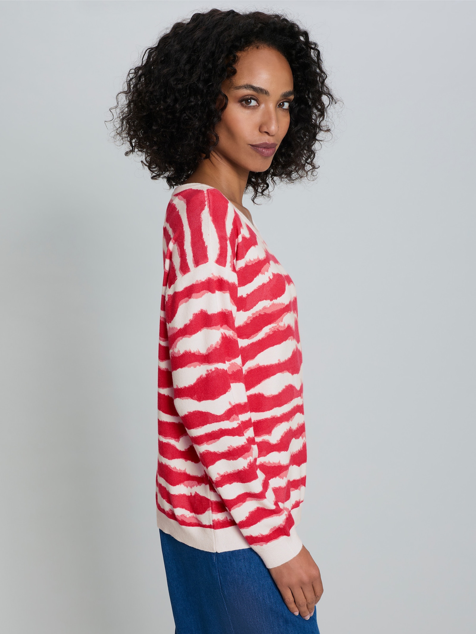 heine Feinstrickpullover mit Streifen-Print - ecru-hummer-bedruckt