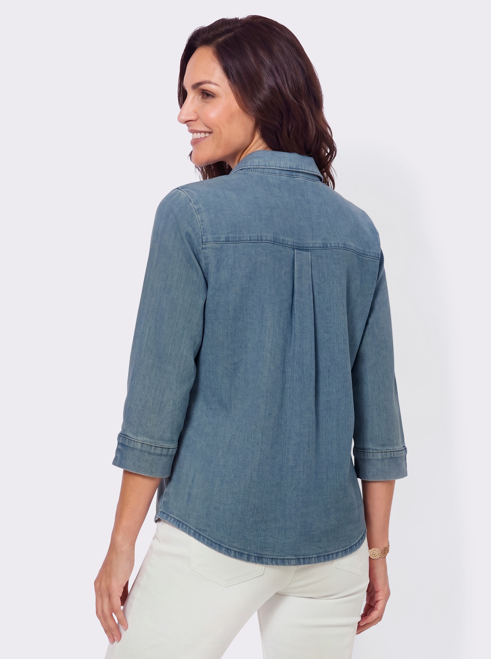 Jeansbluse mit Stickerei - blue-bleached