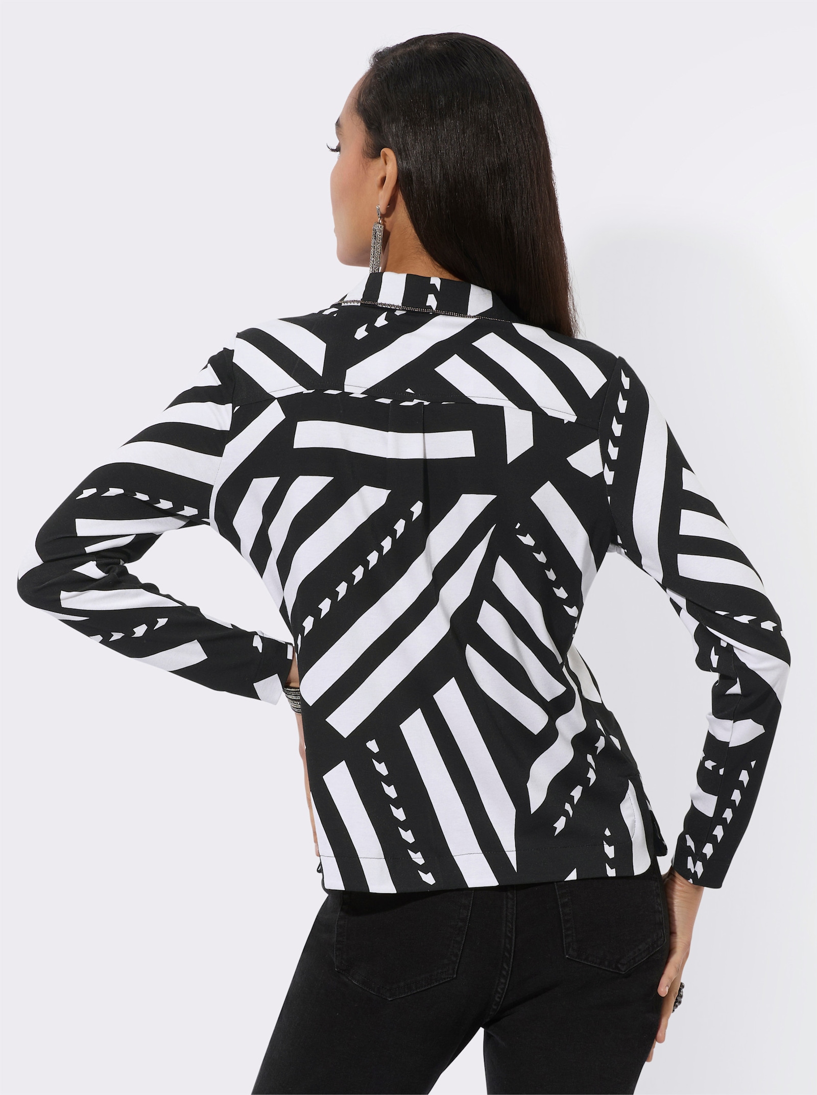 Poloshirt mit Krempel-Ärmel - schwarz-weiß-bedruckt