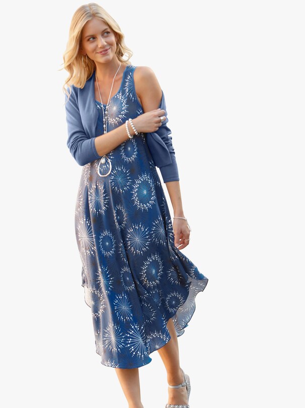 Kleid - rauchblau-graphit-bedruckt
