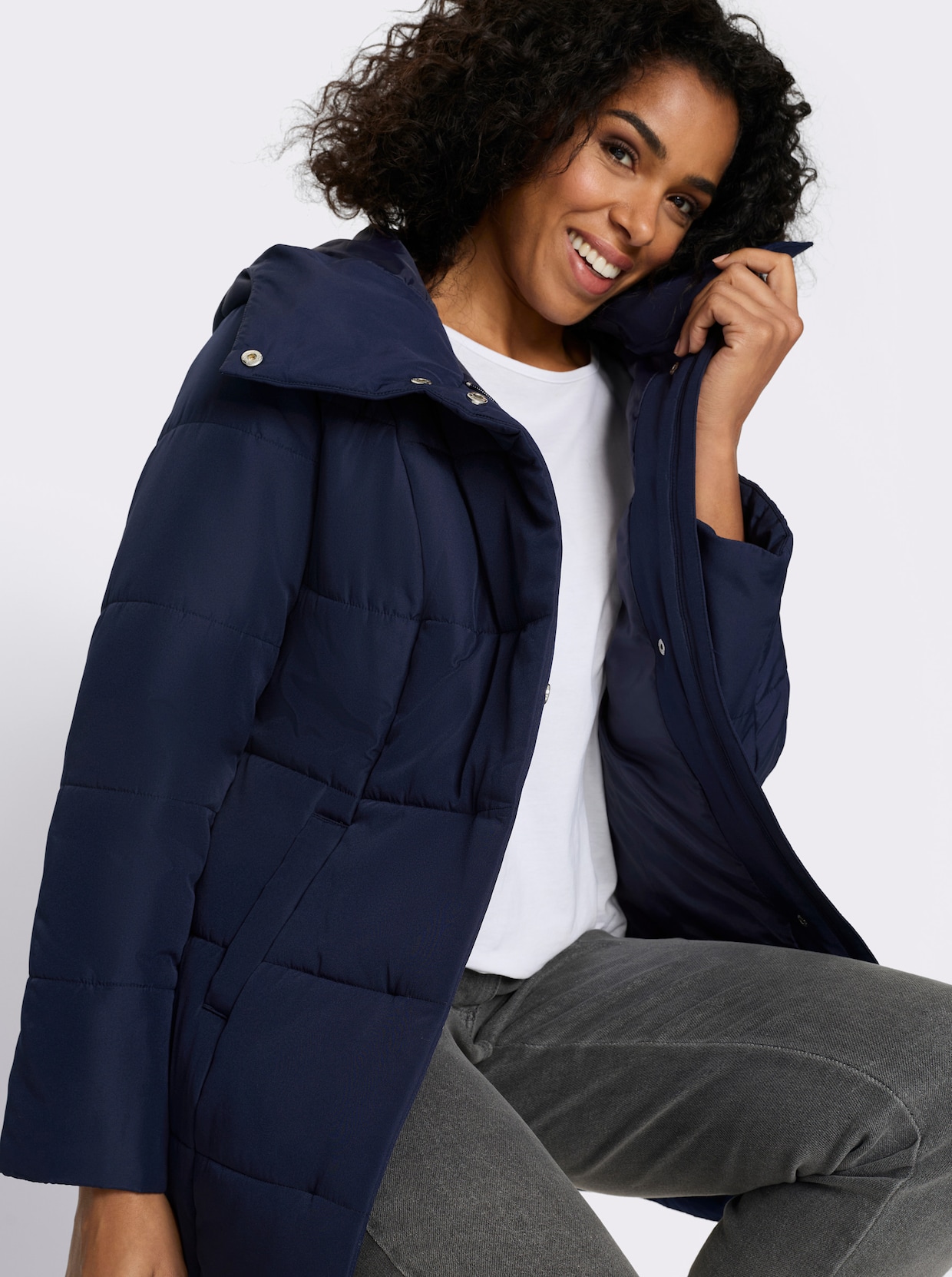 Gewatteerde jas met capuchon - marine