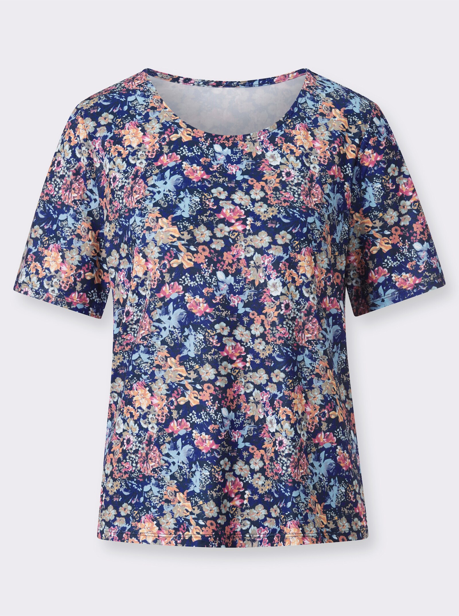 Print-Shirt mit Blumen-Motiven - dunkelblau-fuchsia-bedruckt