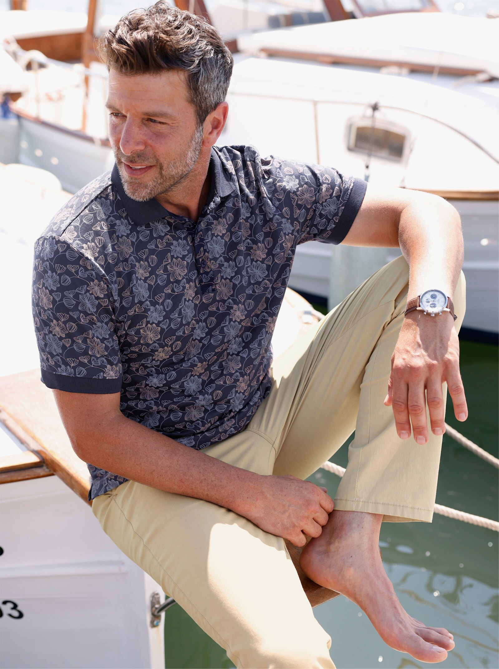 Marco Donati Kurzarmshirt mit floralem Druck - marine-bedruckt