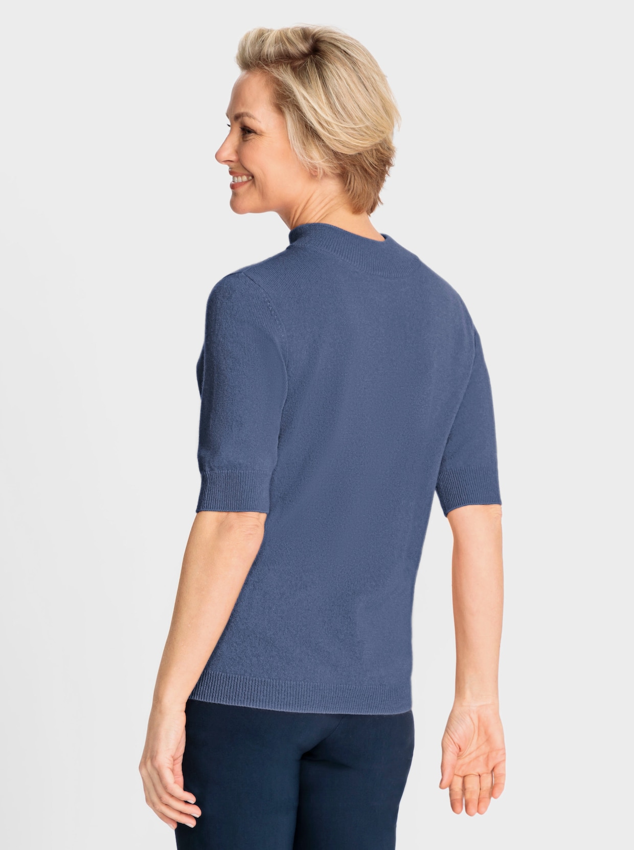 Stehkragenpullover - blau-meliert