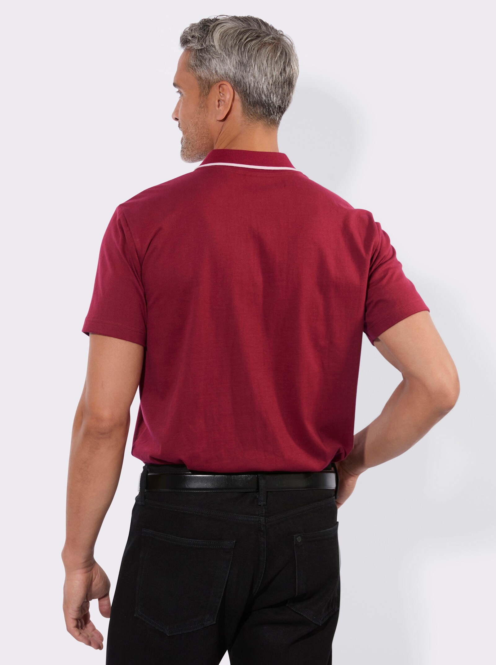 Poloshirt mit schmalen Kontraststreifen - dunkelrot