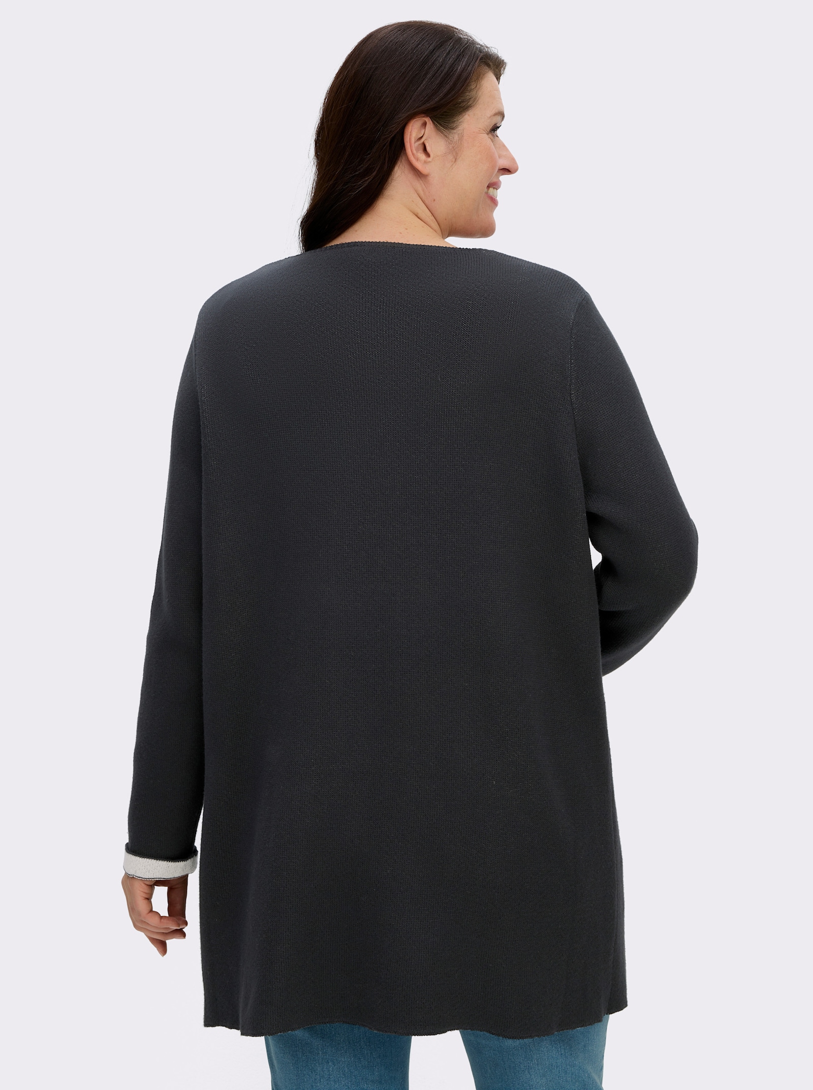 Strickjacke mit fixiertem Ärmelaufschlag - schwarz-ecru