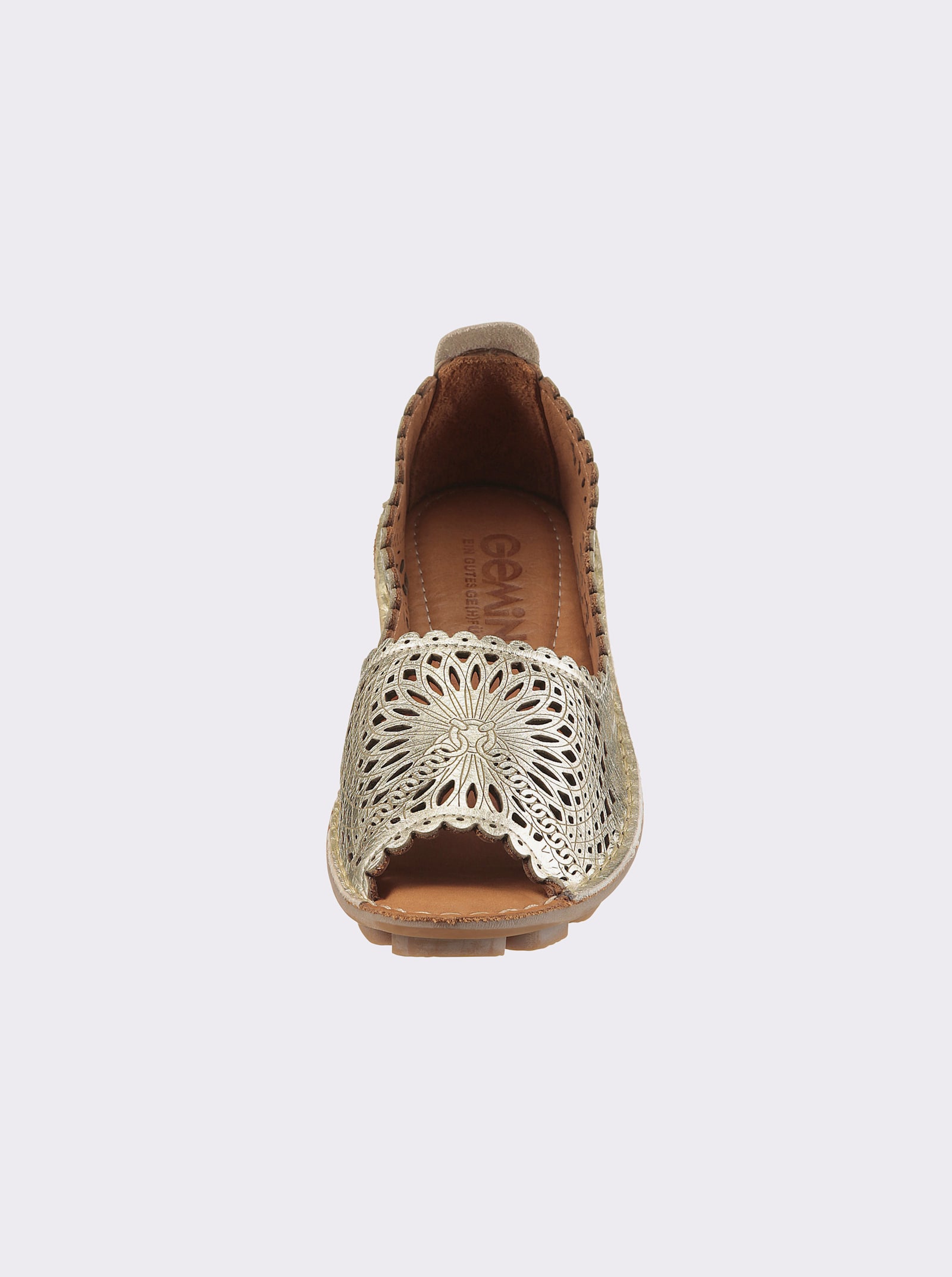 Gemini Slipper zehenoffen, mit Lochmuster - goldfarben