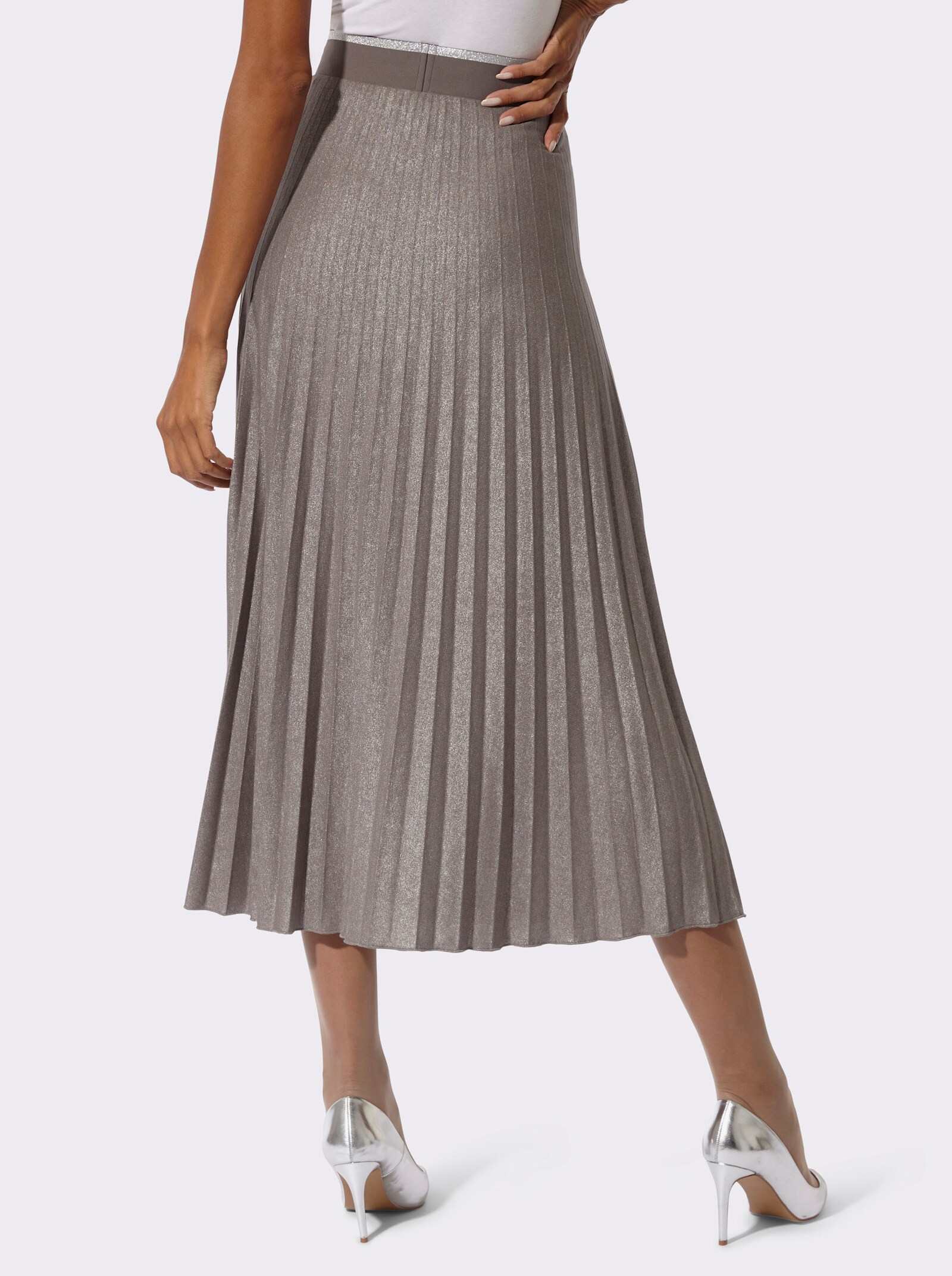 Plisseerock mit Rundum-Dehnbund - dunkeltaupe-silberfarben