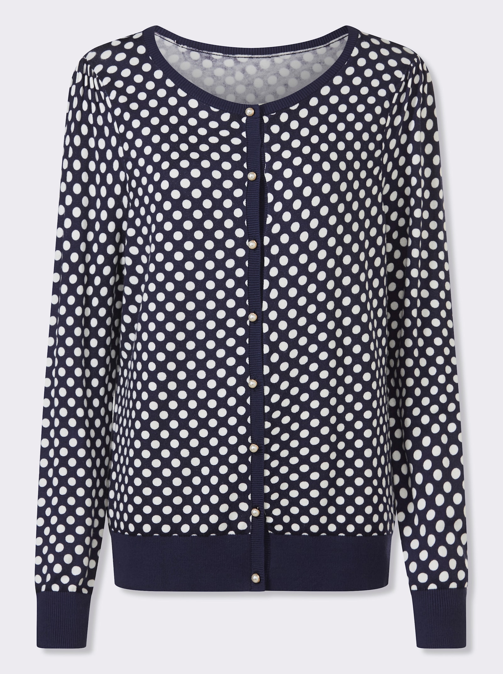 heine Fijn gebreid vest met pofmouwen - marine/ecru gestippeld