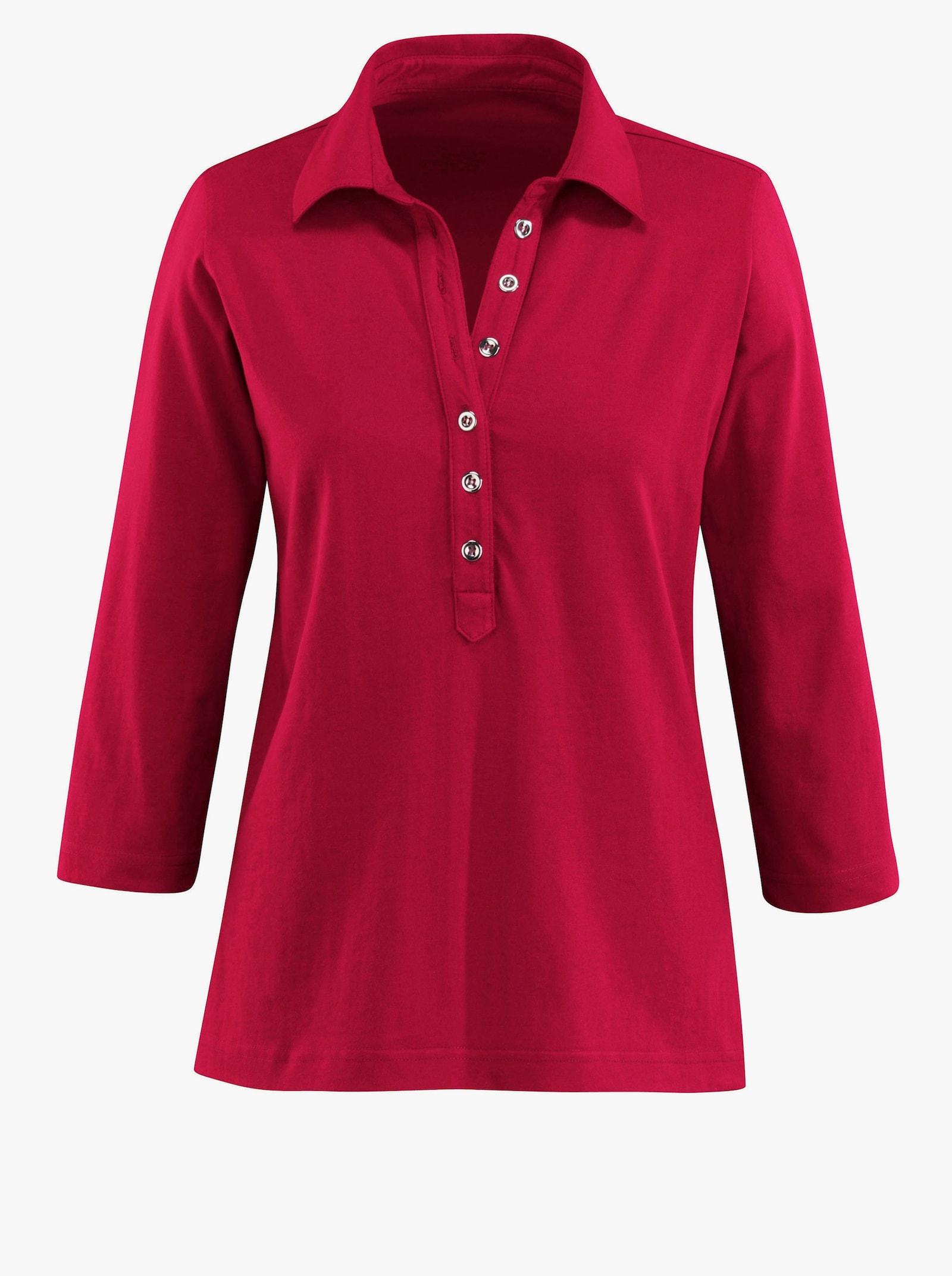 Poloshirt met lange knoopsluiting - kersenrood