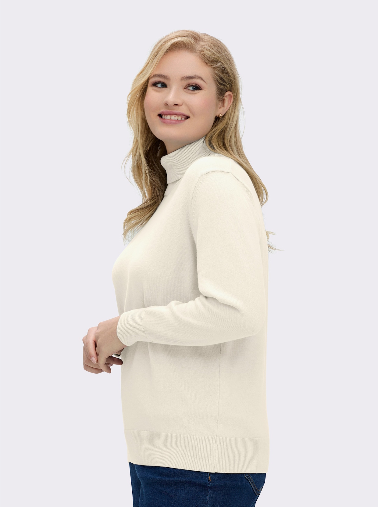 Rollkragenpullover aus reiner Baumwolle - ecru