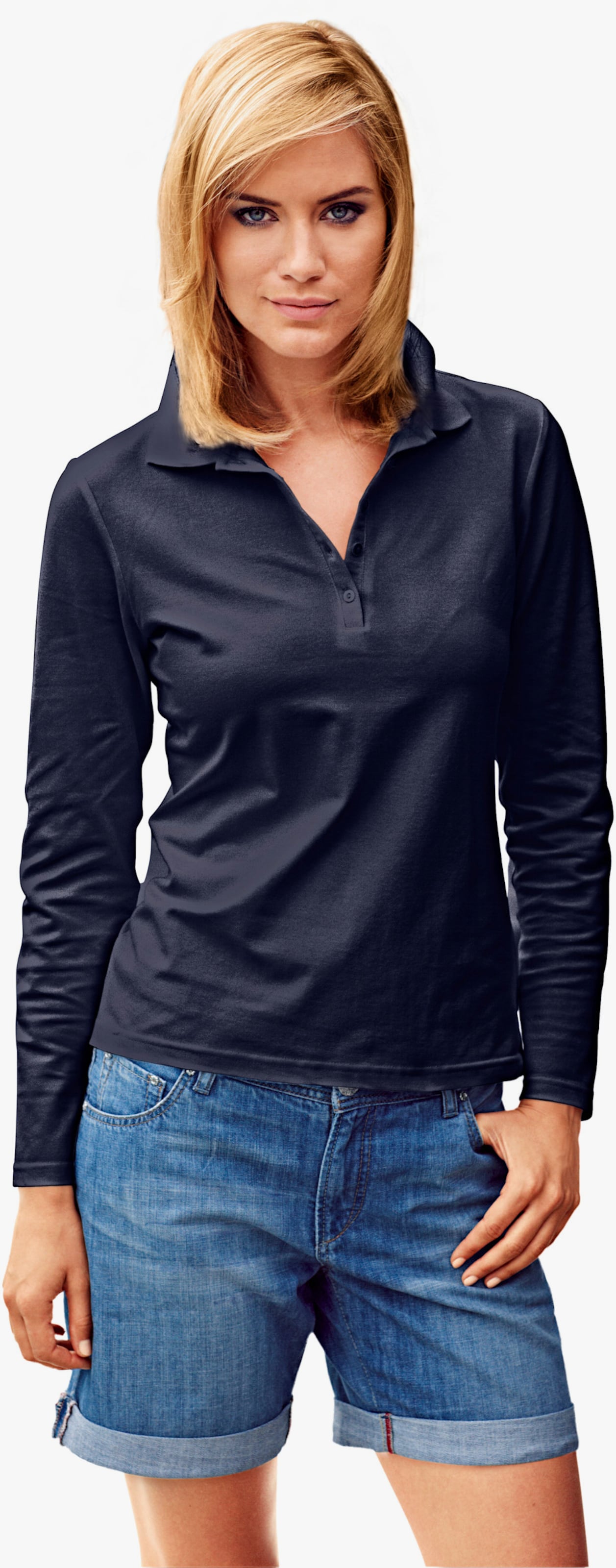 heine Langarm-Poloshirt in Pikee-Qualität - marine