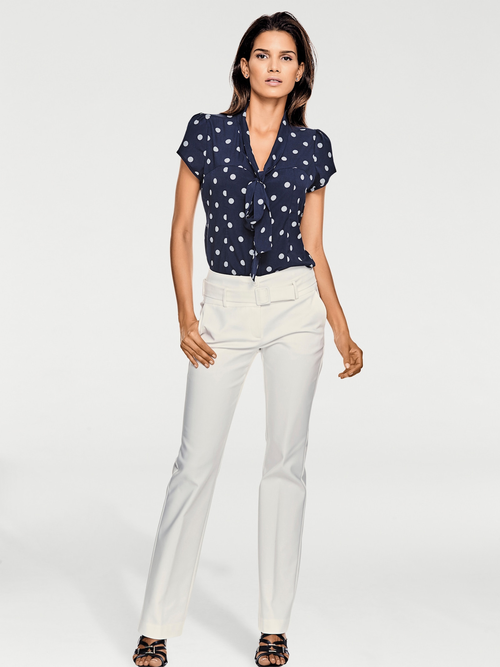 heine Kurzarmbluse im Punkte-Dessin - marine-weiss