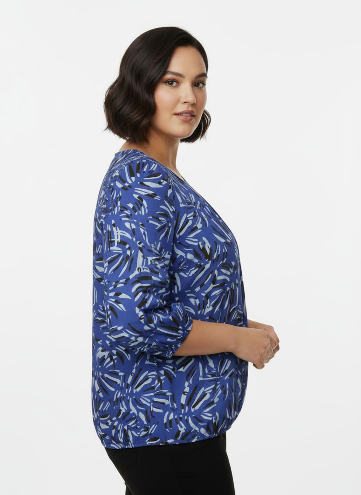 Druckbluse in Schlupfform - royalblau-graphit-bedruckt