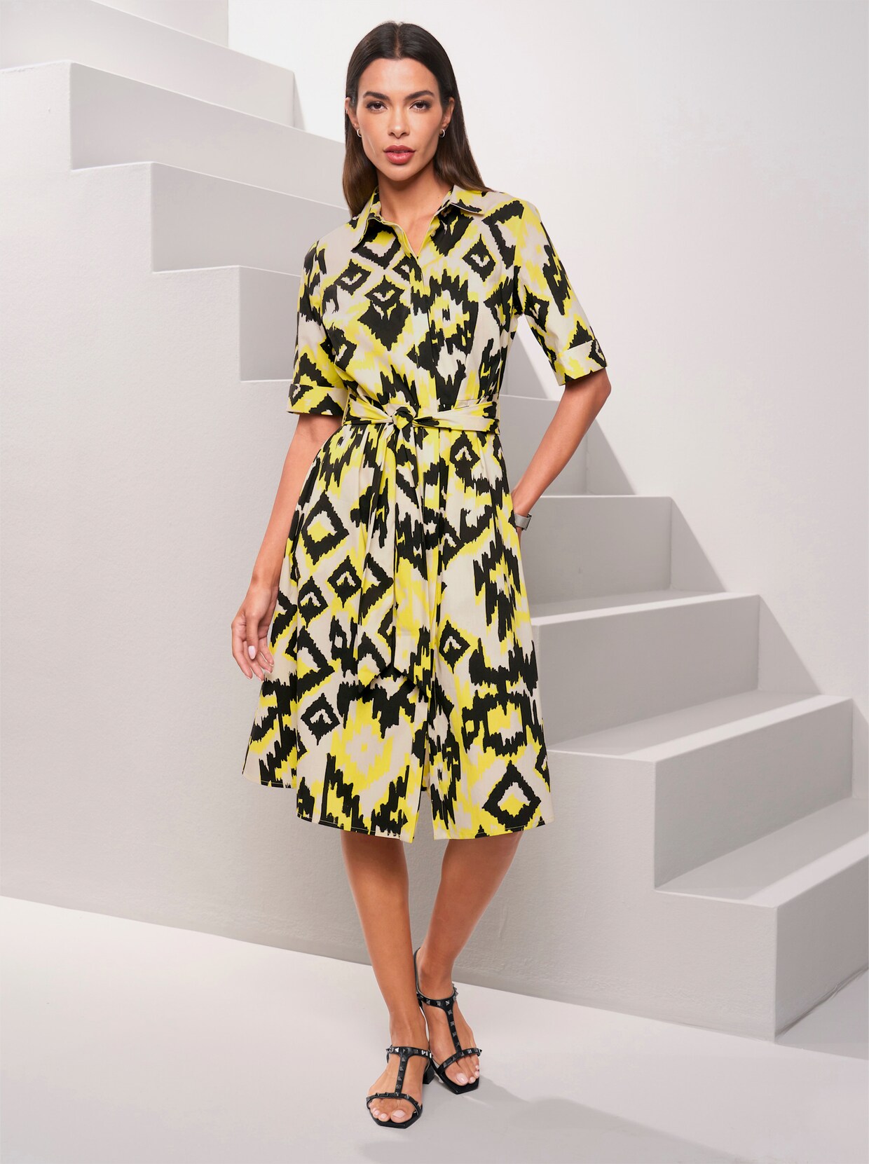 heine Druck-Kleid - sand-limone-bedruckt