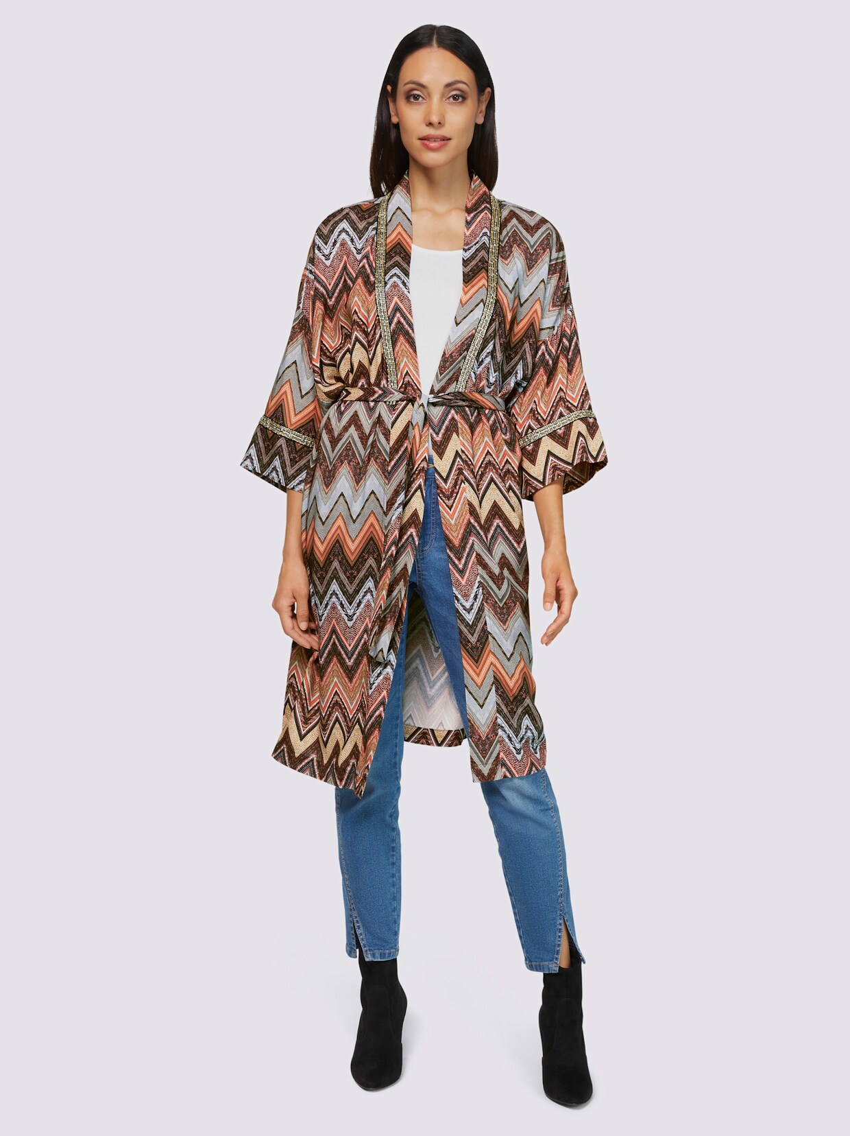 heine Kimono - donkertaupe/rozenhout gedessineerd