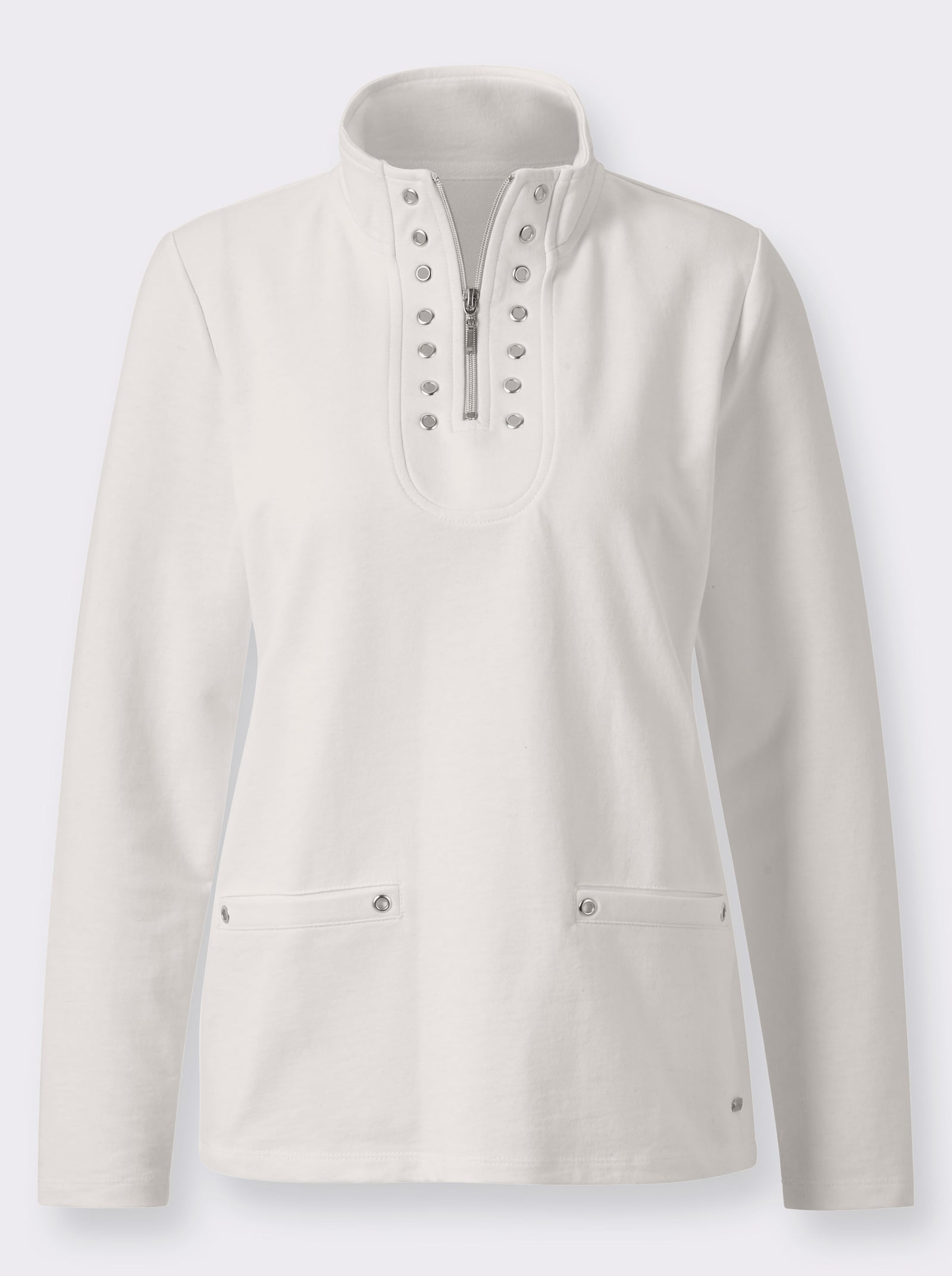 Langarmshirt mit kurzem Reißverschluss - weiß
